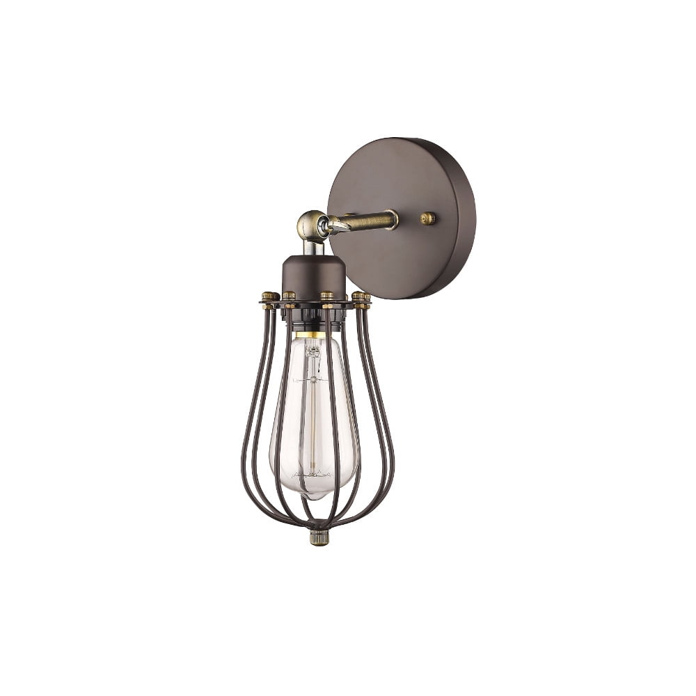 CHLOE Industrial Wall Sconce, 1 Light, Rubbed Bronze, 5in Wide, Metal, Multicolor