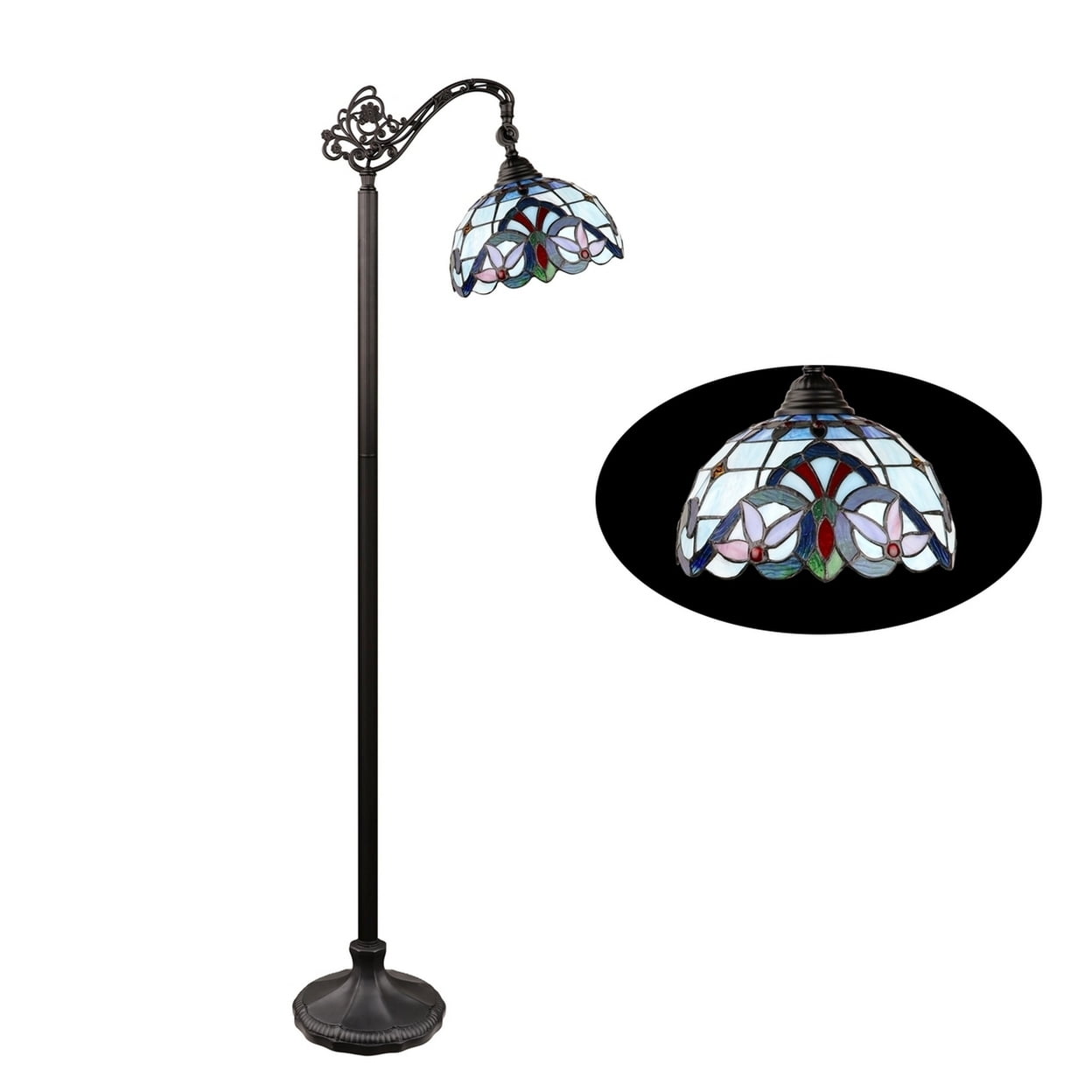 Chloe Lighting Victorian-Style Floor Lamp, 1-Light, Dark Bronze Finish, 11in Shade, Multicolor, Model CH3T381VB11-RF1