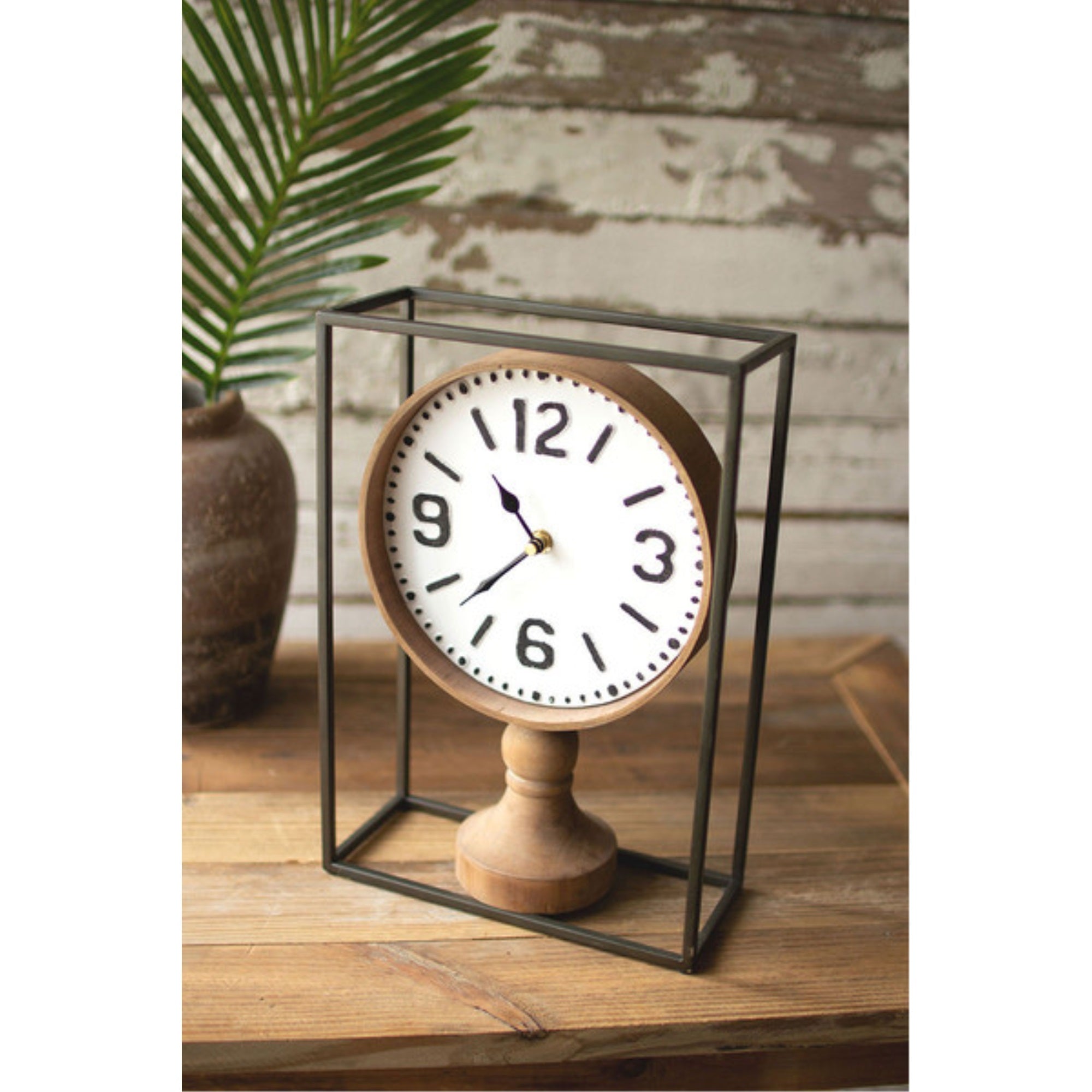 METAL FRAMED TABLETOP WOODEN CLOCK