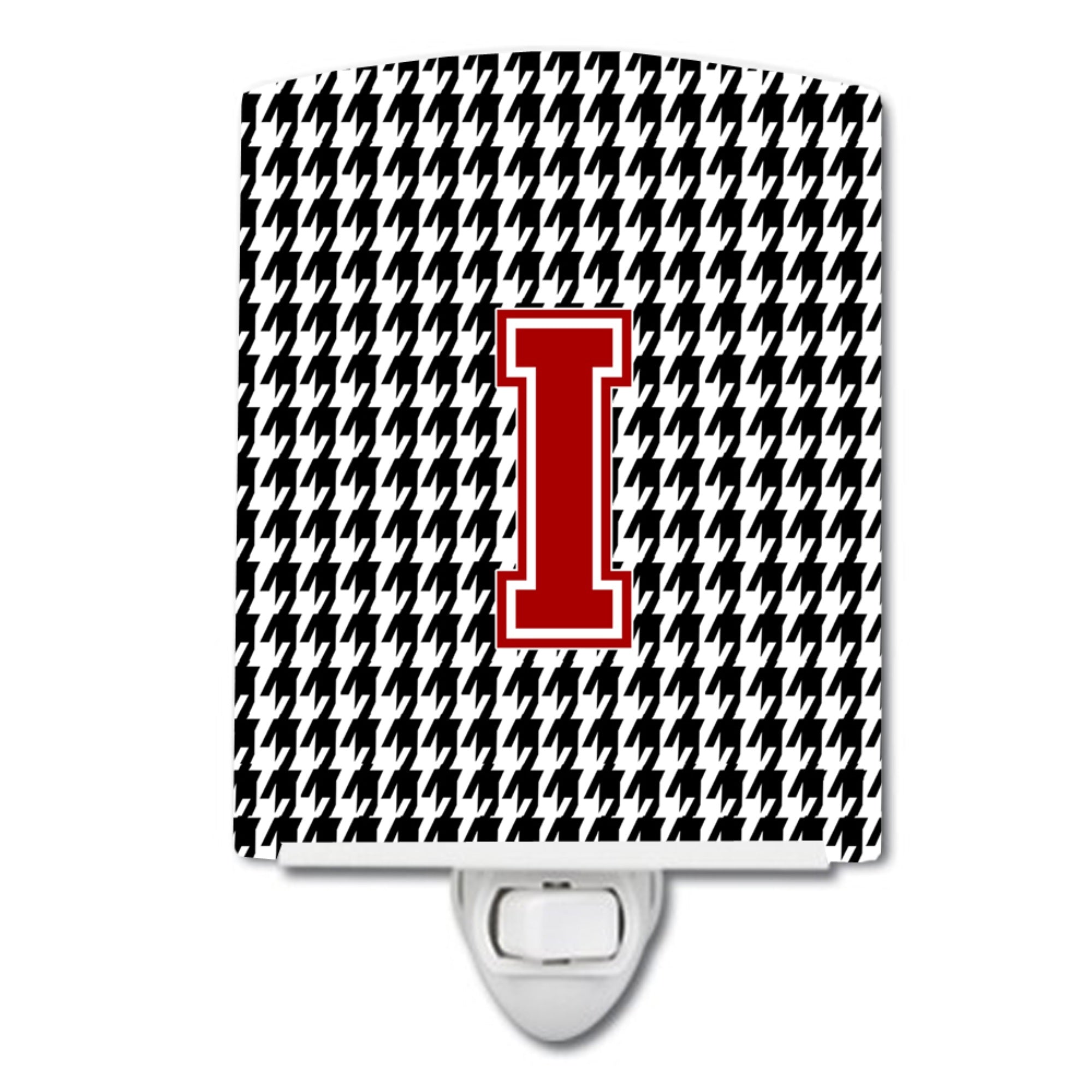  inchCarolines Treasures Letter I MonogramHoundstooth Black Ceramic Night Light, 6x4, Multicolor inch
