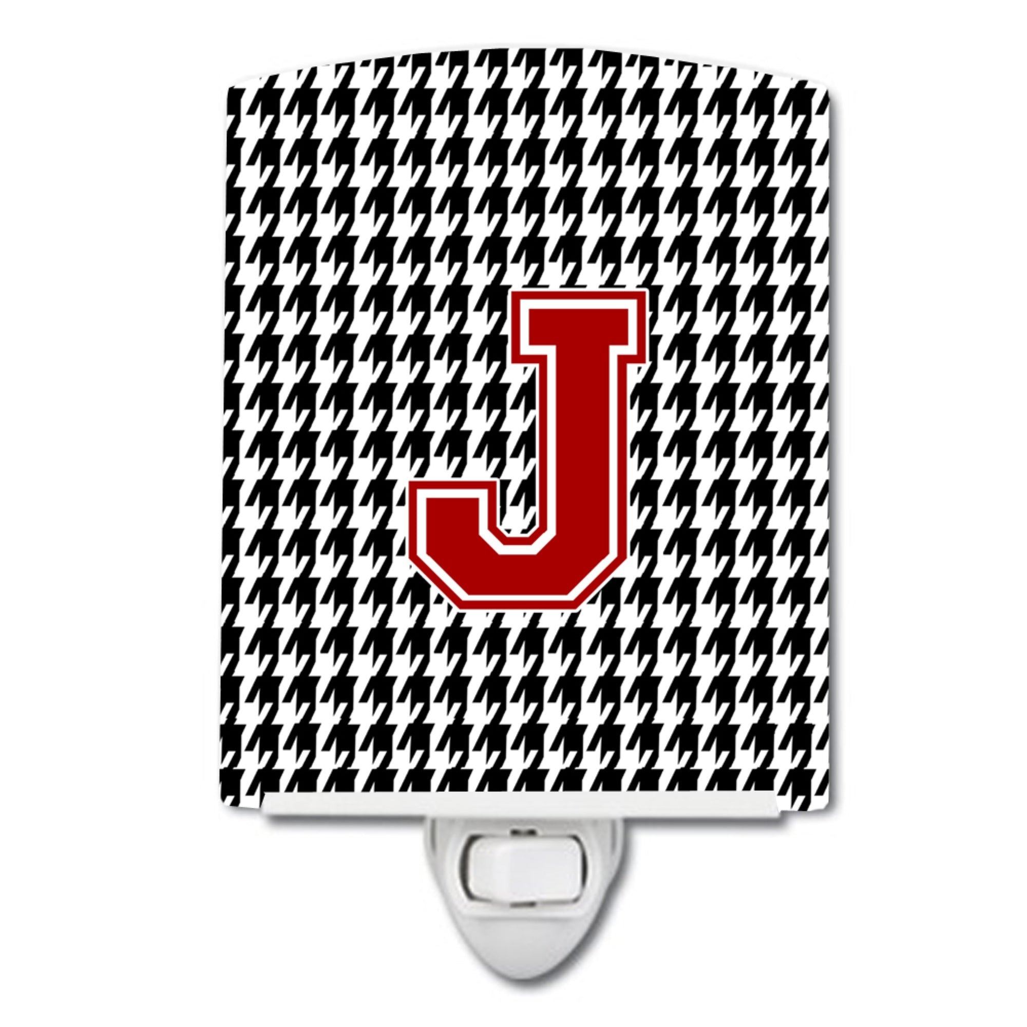  inchCarolines Treasures Letter J MonogramHoundstooth Black Ceramic Night Light, 6x4, Multicolor inch