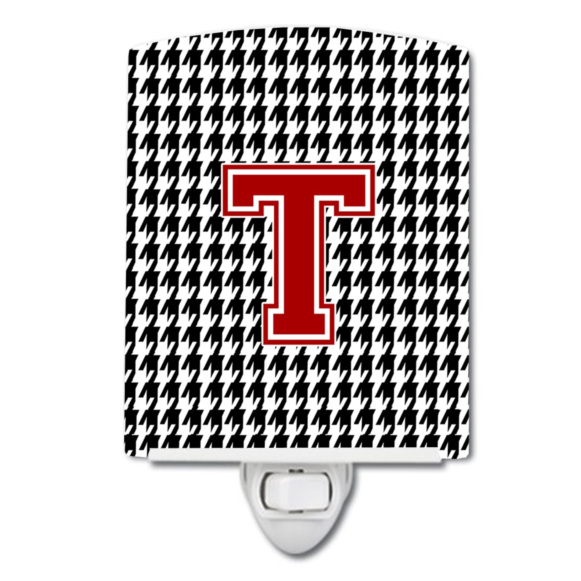  inchCarolines Treasures Letter T MonogramHoundstooth Black Ceramic Night Light, 6x4, Multicolor inch