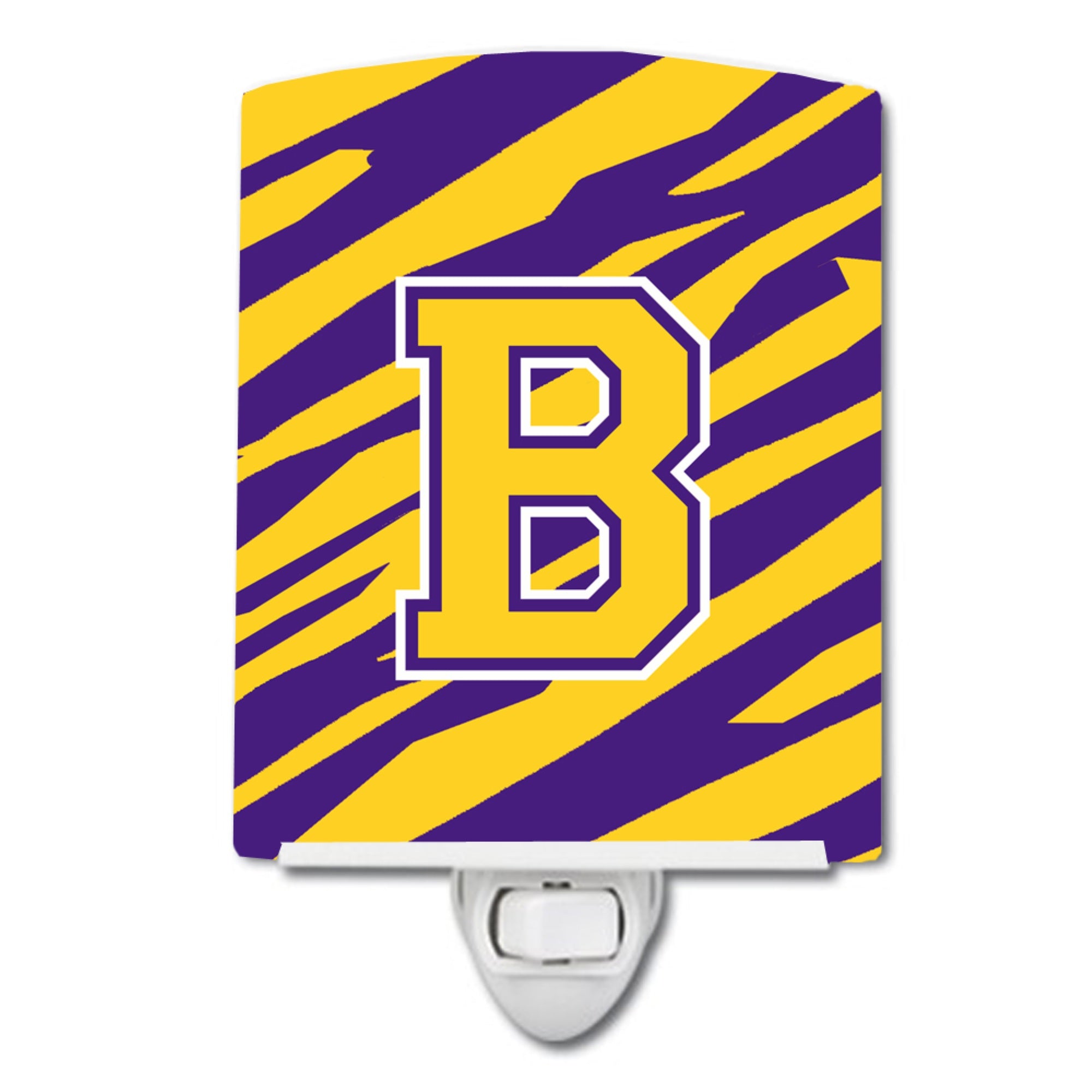  inchCarolines Treasures Letter B MonogramTiger StripePurple Gold Ceramic Night Light, 6x4, Multicolor inch
