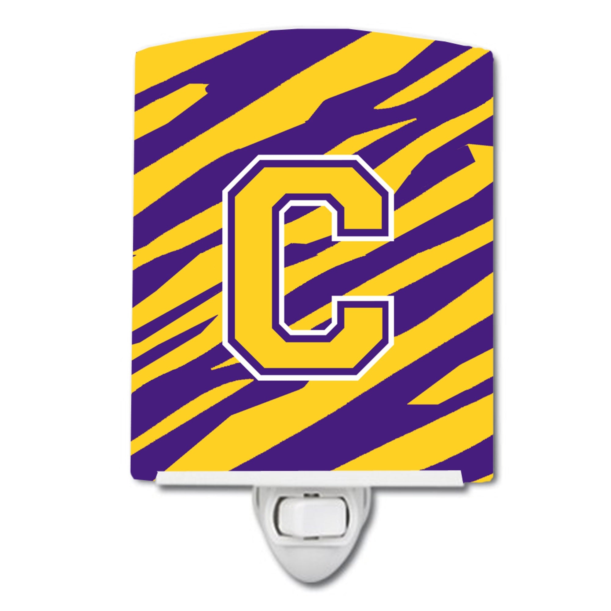  inchCarolines Treasures Letter C MonogramTiger StripePurple Gold Ceramic Night Light, 6x4, Multicolor inch