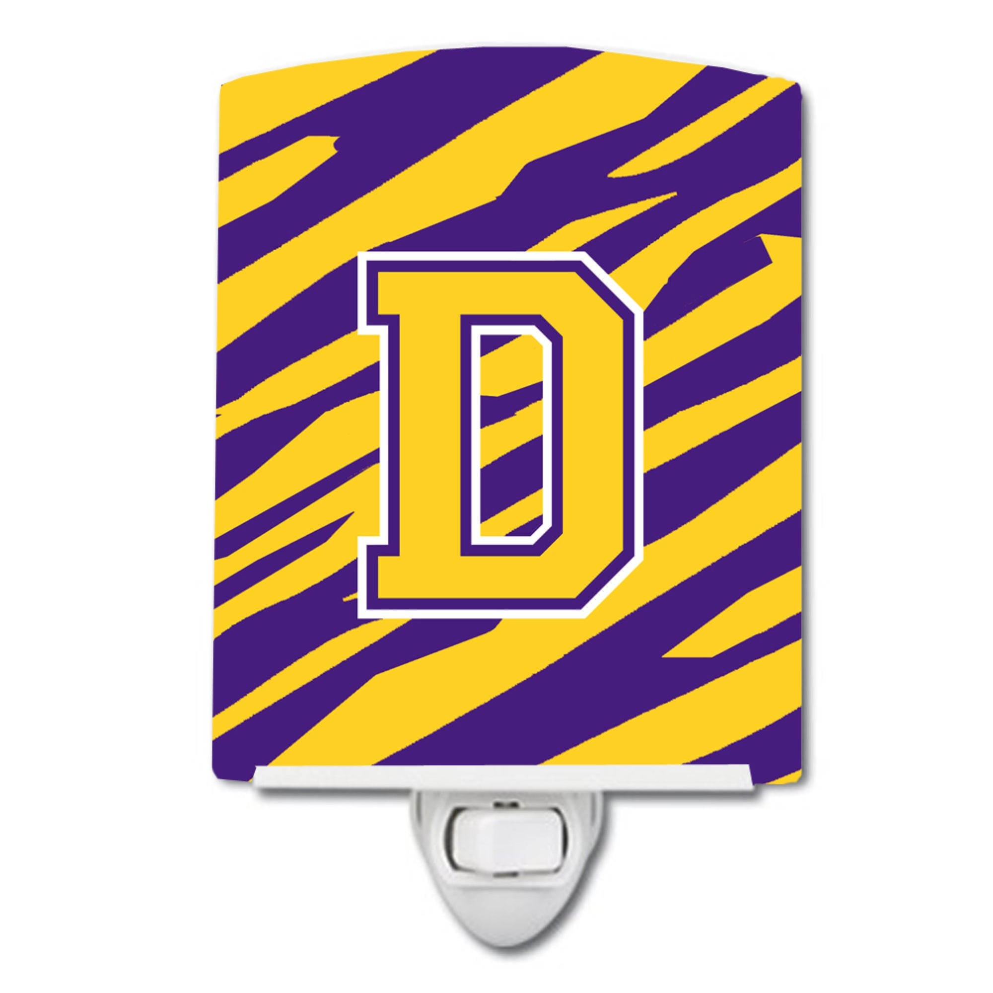 inchCarolines Treasures Letter D MonogramTiger StripePurple Gold Ceramic Night Light, 6x4, Multicolor inch