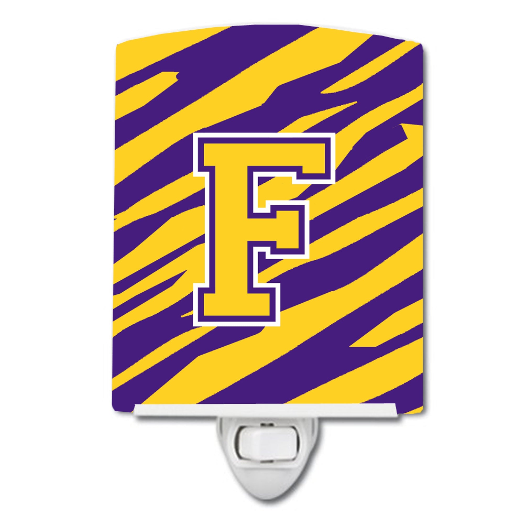  inchCarolines Treasures Monogram Letter F Tiger Stripe Purple Gold Night Light, 6x4, Multicolor inch