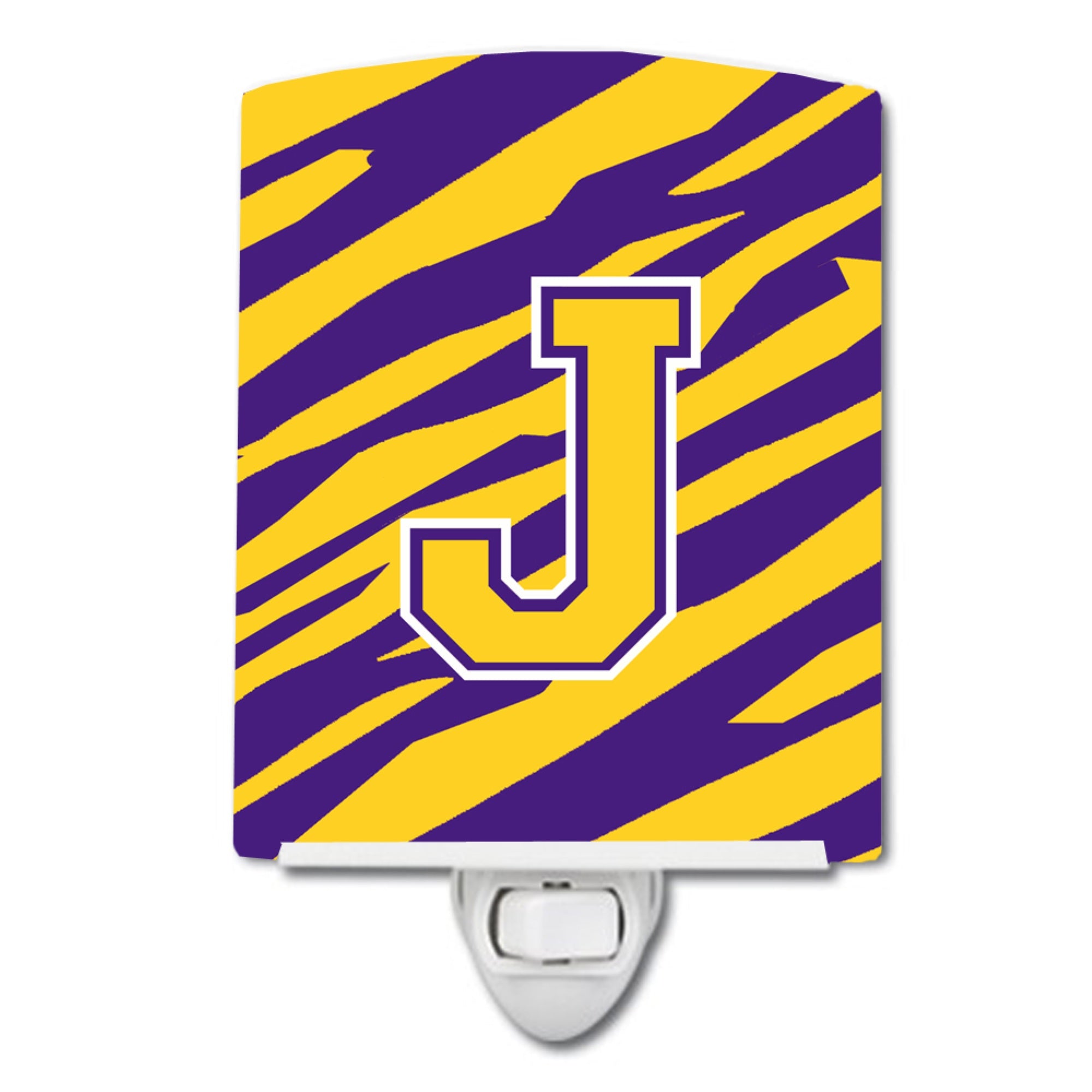 inchCarolines Treasures Letter J MonogramTiger StripePurple Gold Ceramic Night Light, 6x4, Multicolor inch