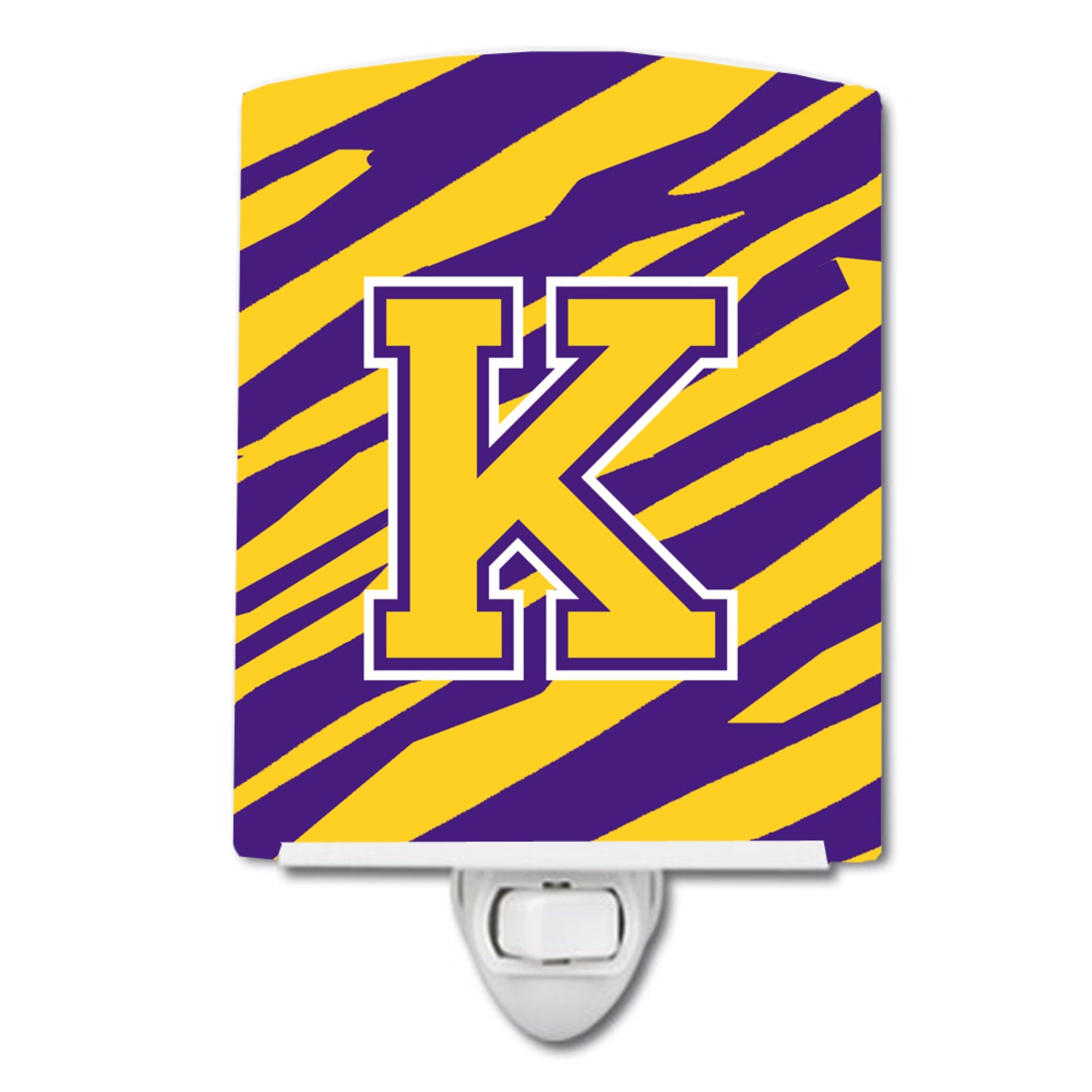  inchCarolines Treasures Letter K MonogramTiger StripePurple Gold Ceramic Night Light, 6x4, Multicolor inch