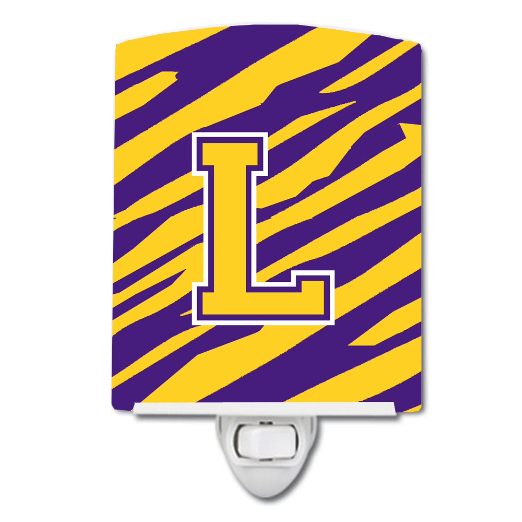  inchCarolines Treasures Letter L MonogramTiger StripePurple Gold Ceramic Night Light, 6x4, Multicolor inch
