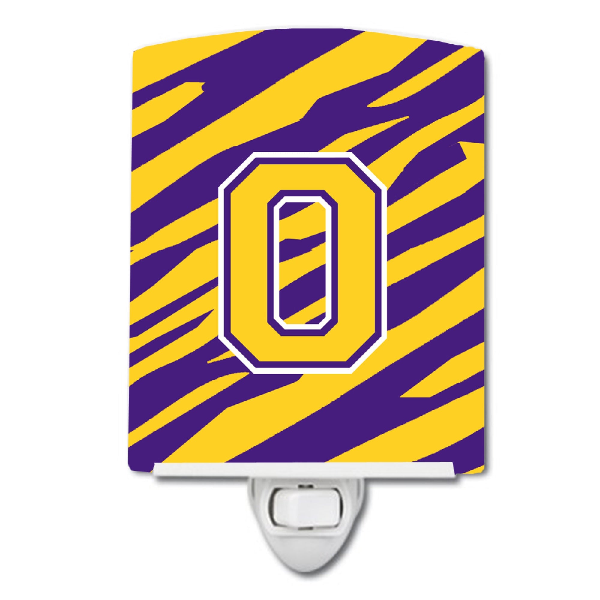  inchCarolines Treasures Letter O MonogramTiger StripePurple Gold Ceramic Night Light, 6x4, Multicolor inch