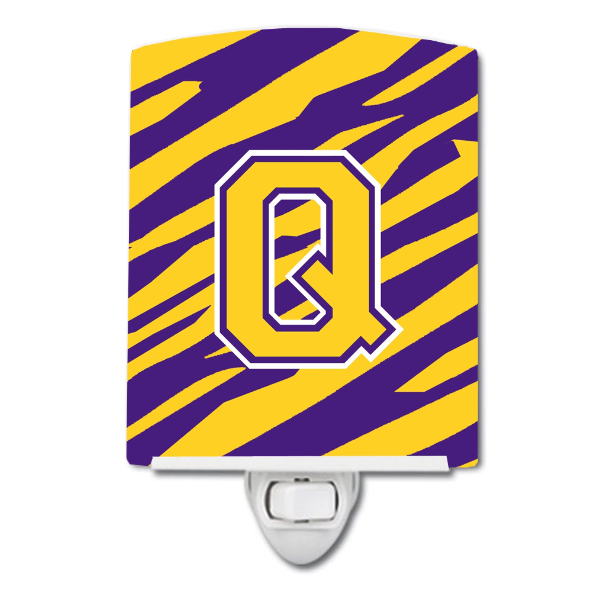 inchCarolines Treasures Letter Q MonogramTiger StripePurple Gold Ceramic Night Light, 6x4, Multicolor inch