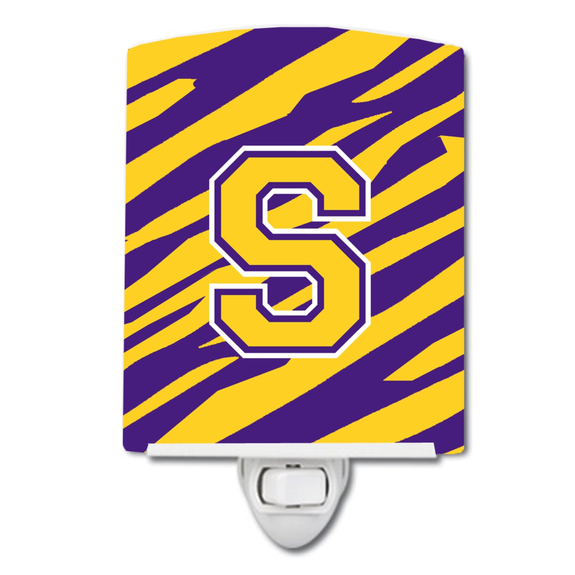  inchCarolines Treasures Letter S MonogramTiger StripePurple Gold Ceramic Night Light, 6x4, Multicolor inch