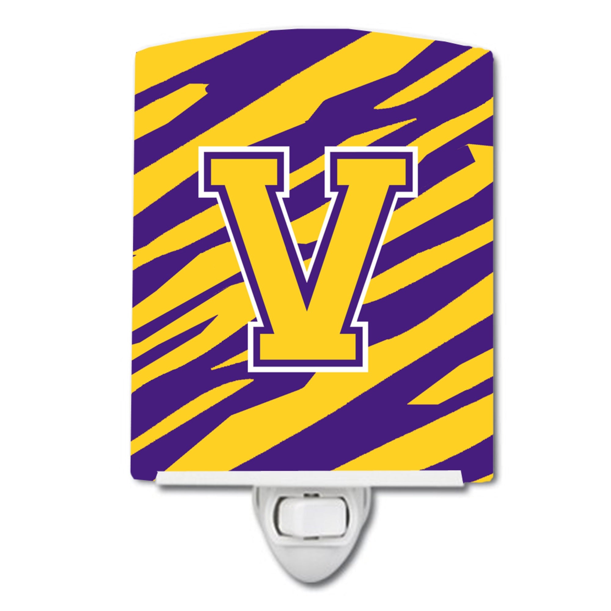 inchCarolines Treasures Letter V MonogramTiger StripePurple Gold Ceramic Night Light, 6x4, Multicolor inch