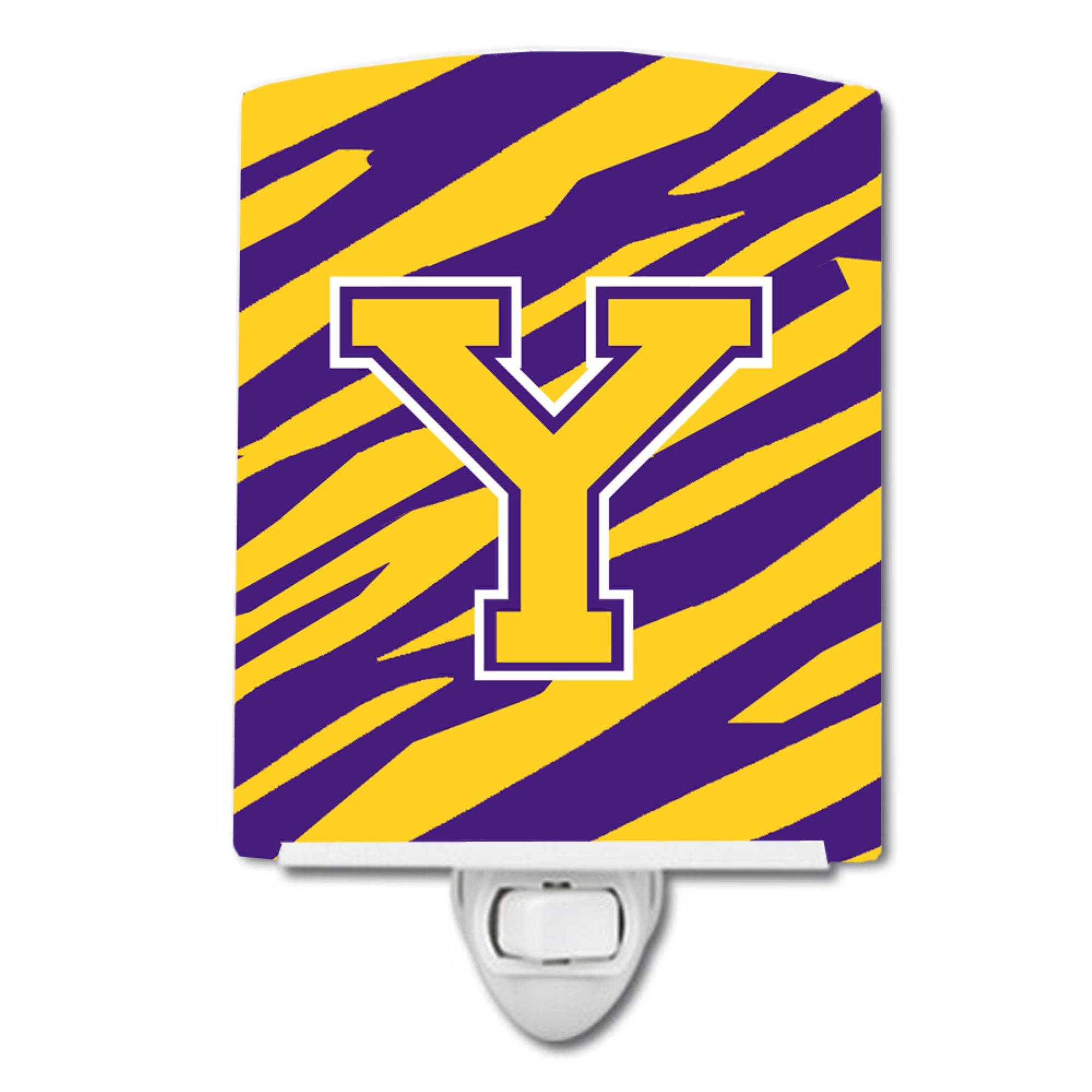  inchCarolines Treasures Letter Y MonogramTiger StripePurple Gold Ceramic Night Light, 6x4, Multicolor inch