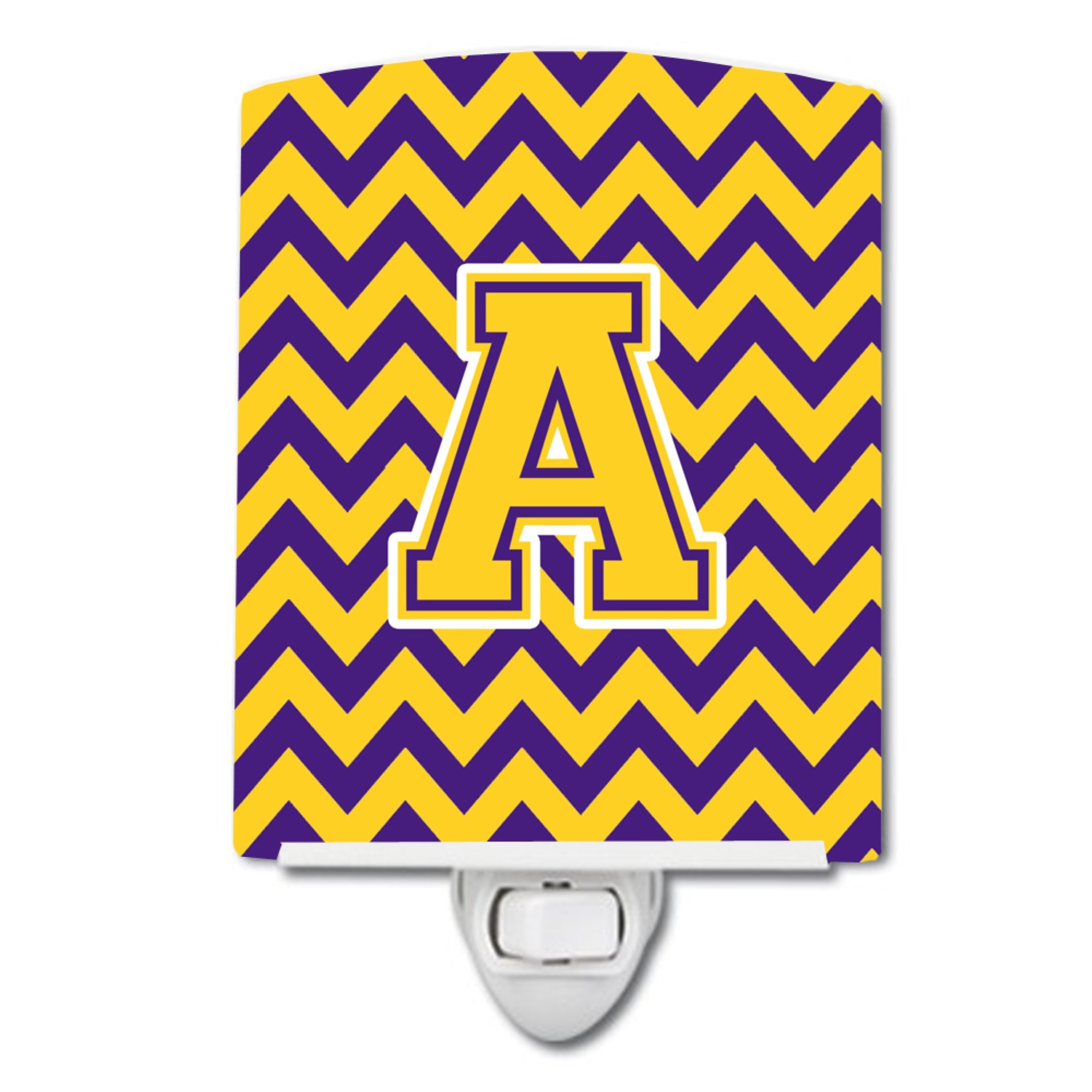  inchCarolines Treasures Letter A Chevron Purple and Gold Ceramic Night Light, 6x4, Multicolor inch