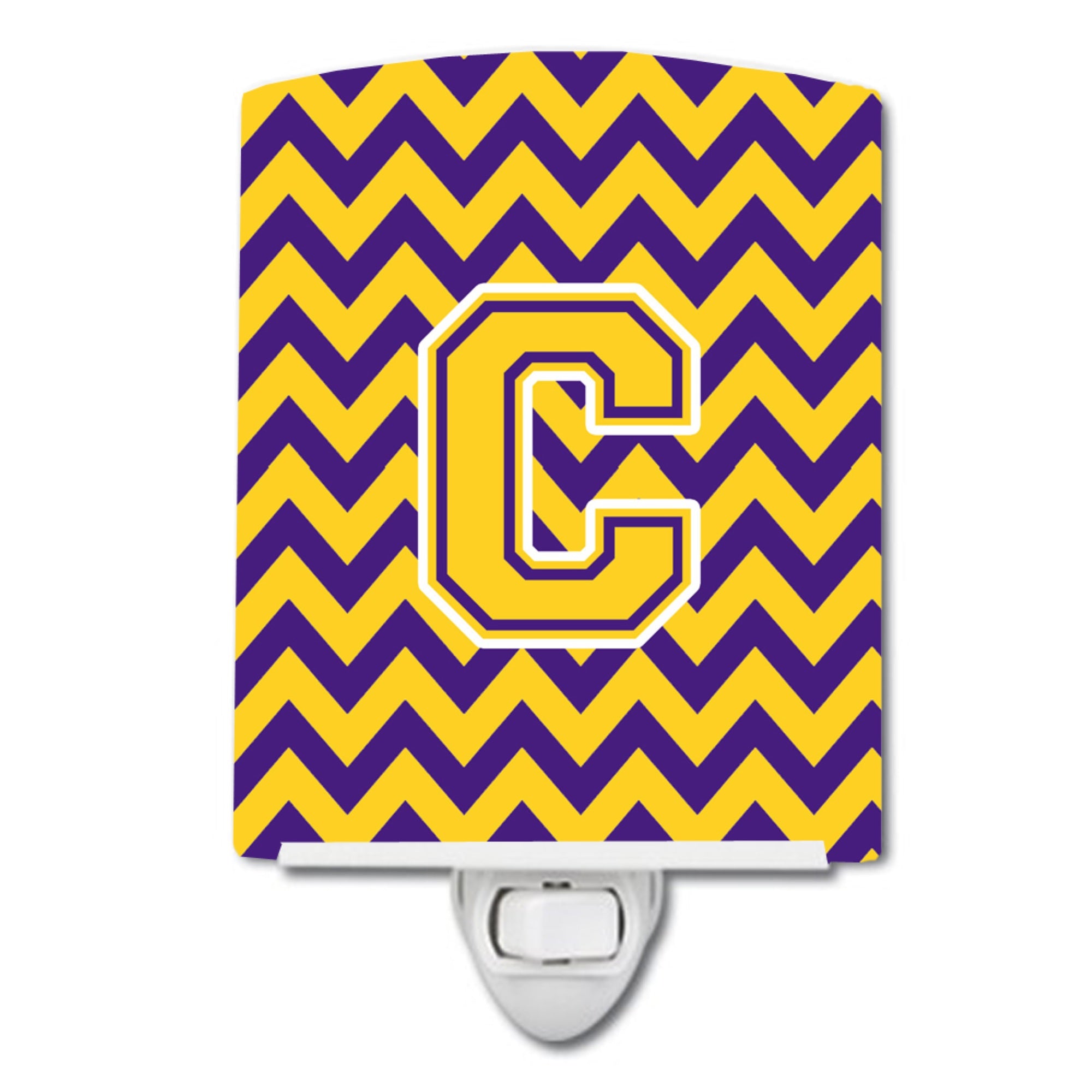  inchCarolines Treasures Letter C Chevron Purple and Gold Ceramic Night Light, 6x4, Multicolor inch