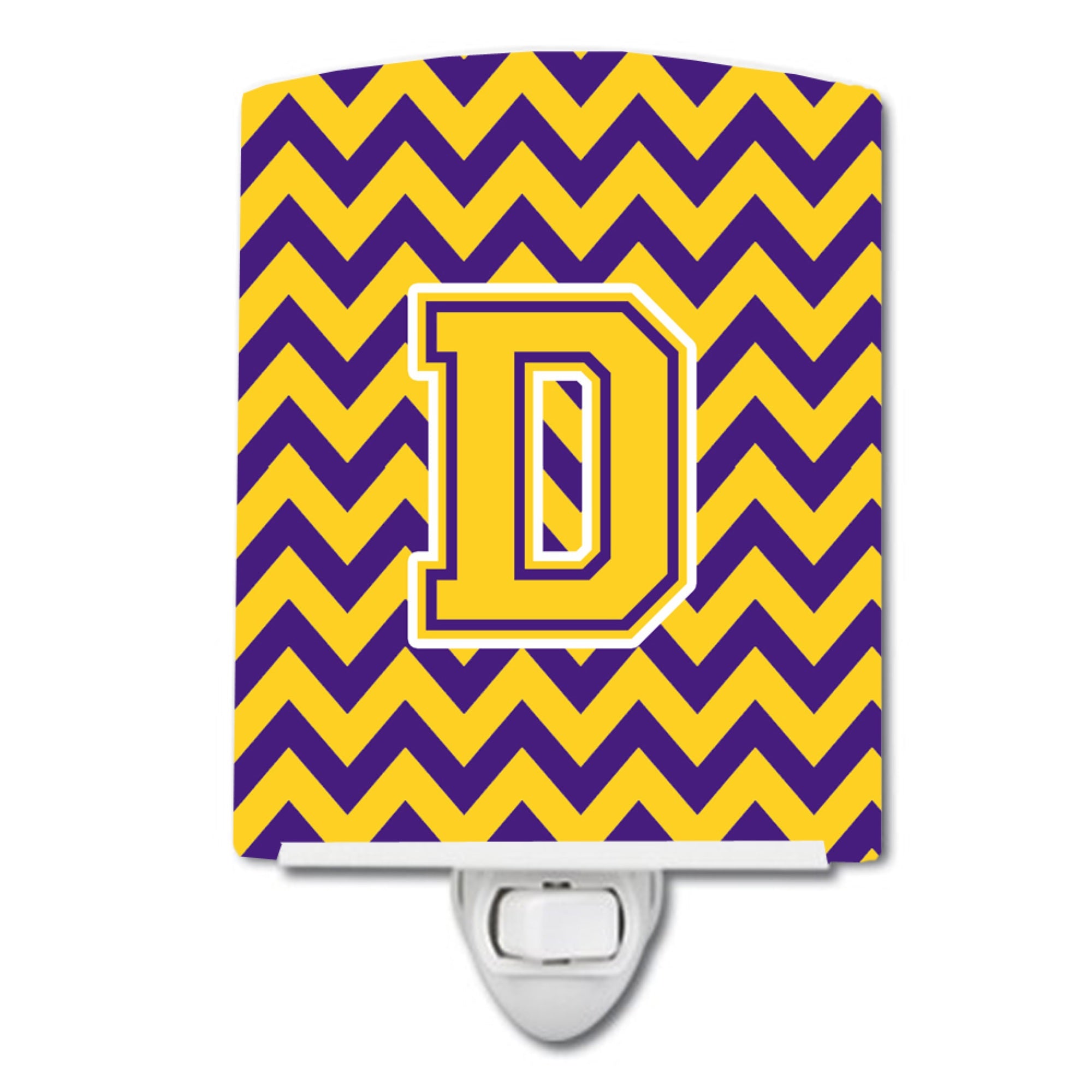  inchCarolines Treasures Letter D Chevron Purple and Gold Ceramic Night Light, 6x4, Multicolor inch