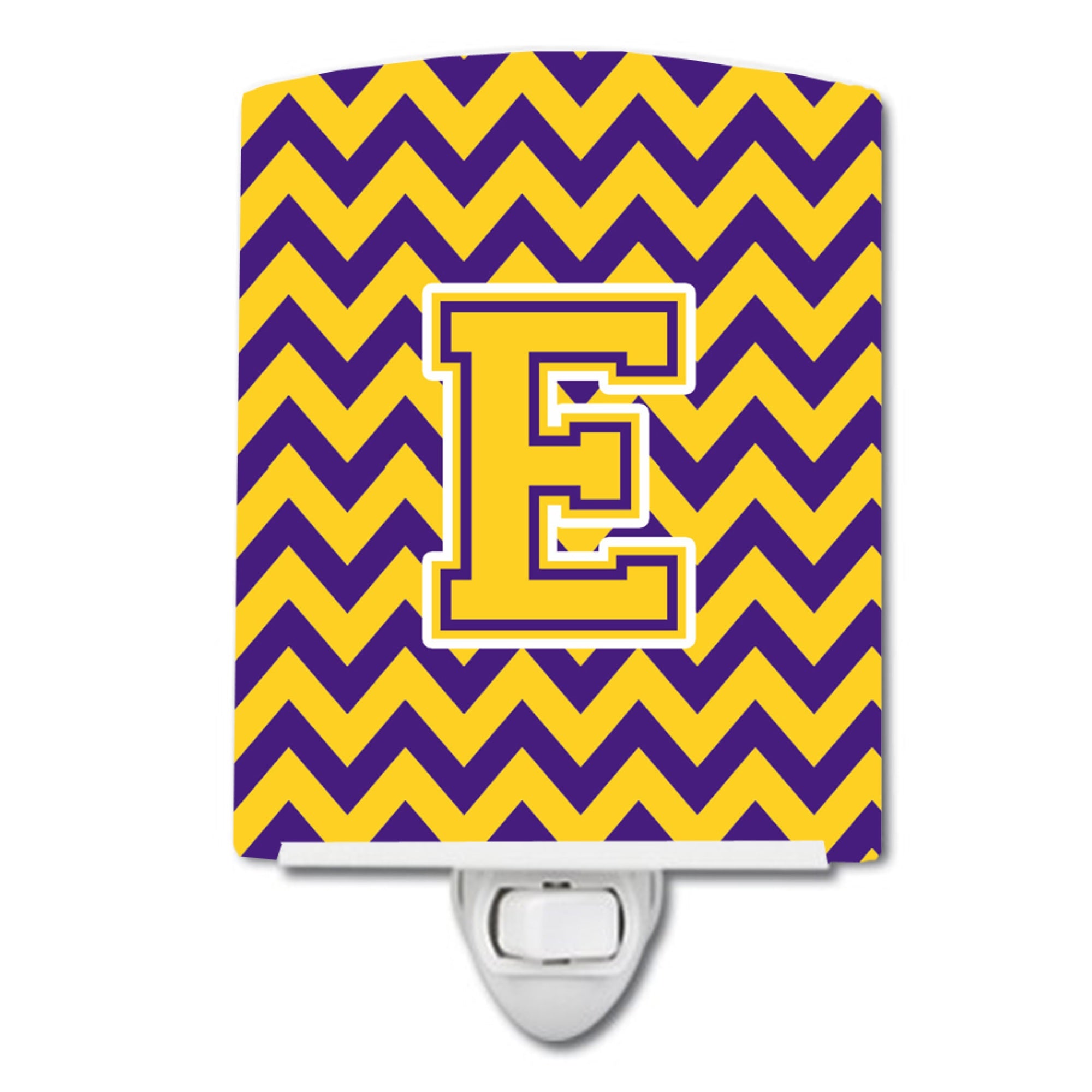  inchCarolines Treasures Letter E Chevron Purple and Gold Ceramic Night Light, 6x4, Multicolor inch