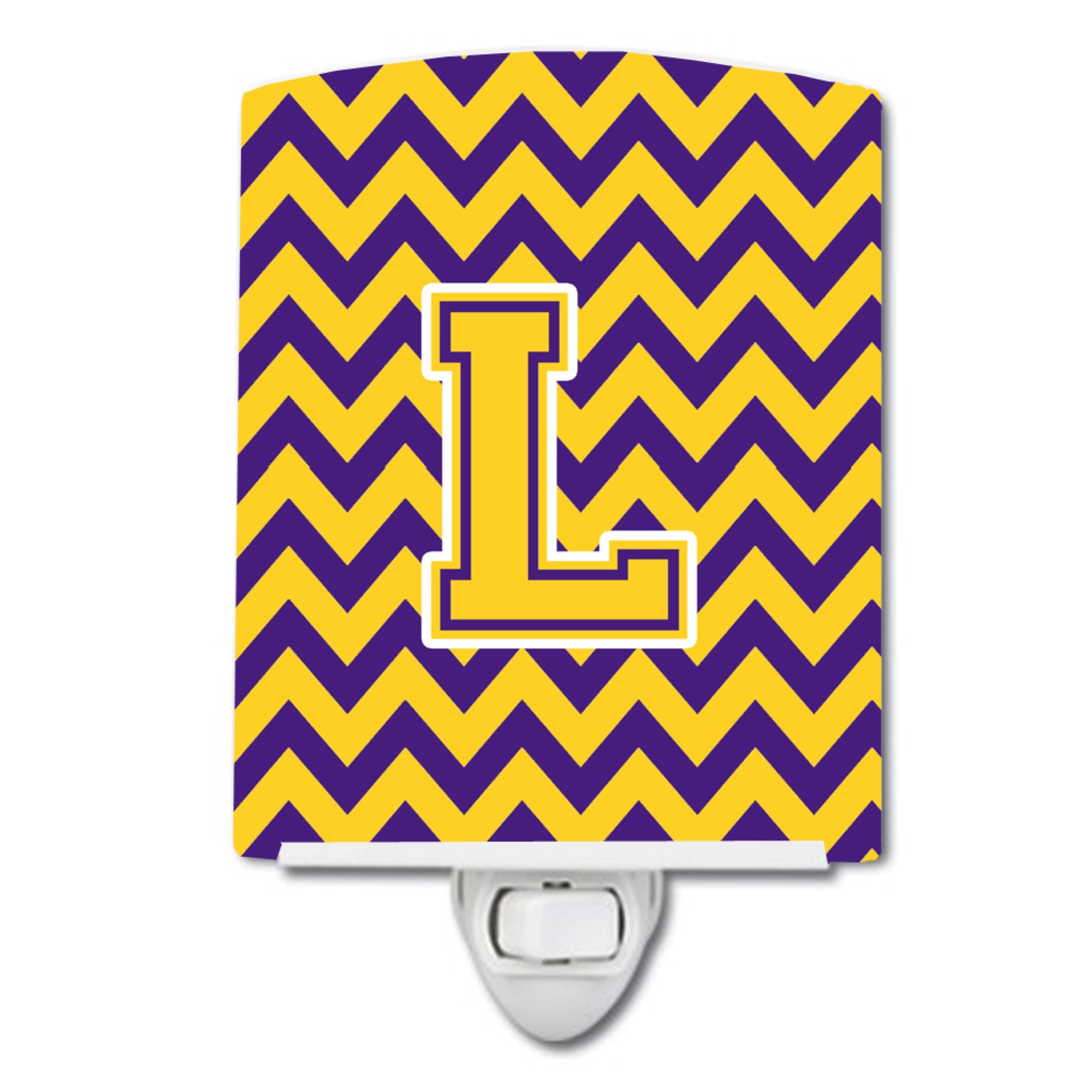  inchCarolines Treasures Letter L Chevron Purple and Gold Ceramic Night Light, 6x4, Multicolor inch