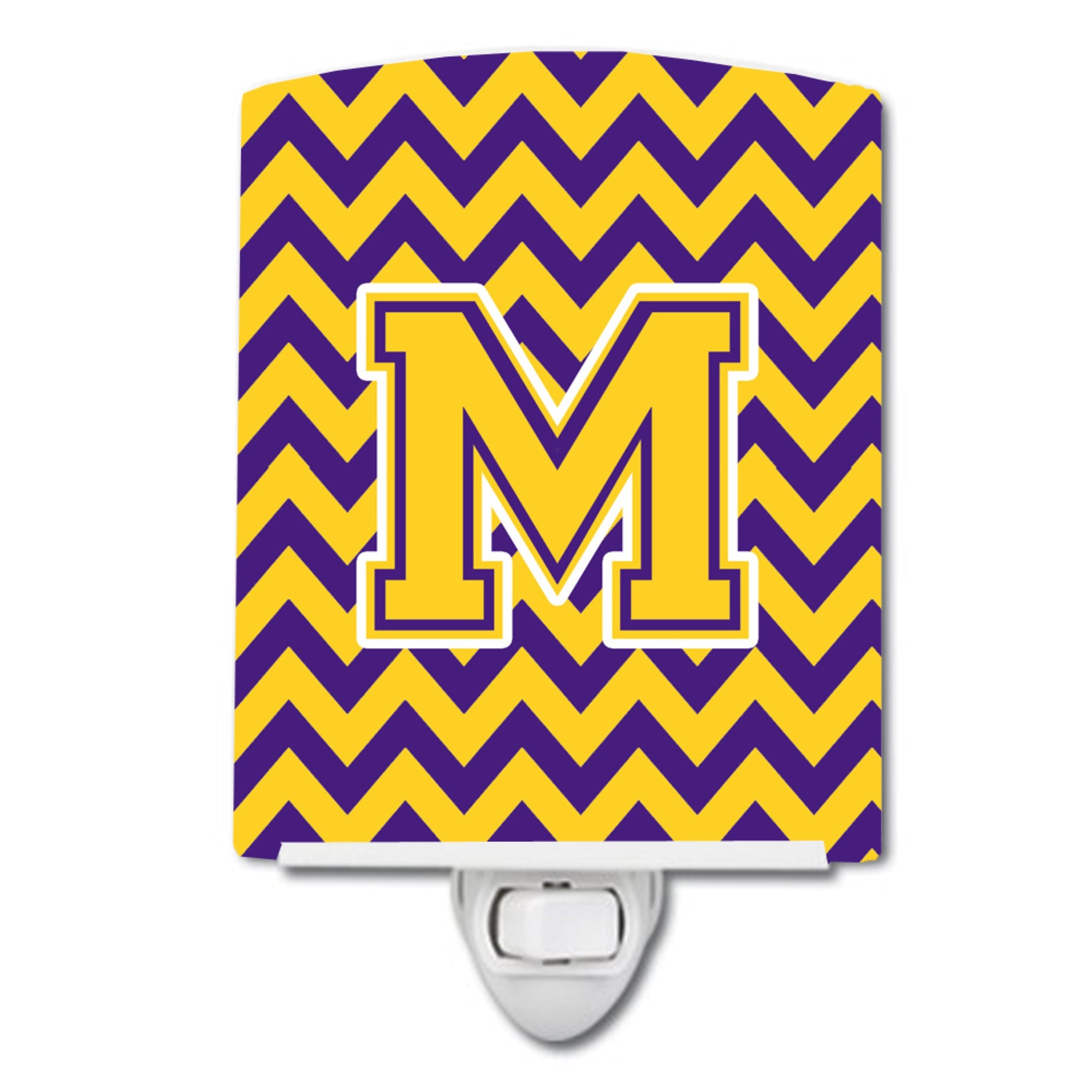  inchCarolines Treasures Letter M Chevron Purple and Gold Ceramic Night Light, 6x4, Multicolor inch