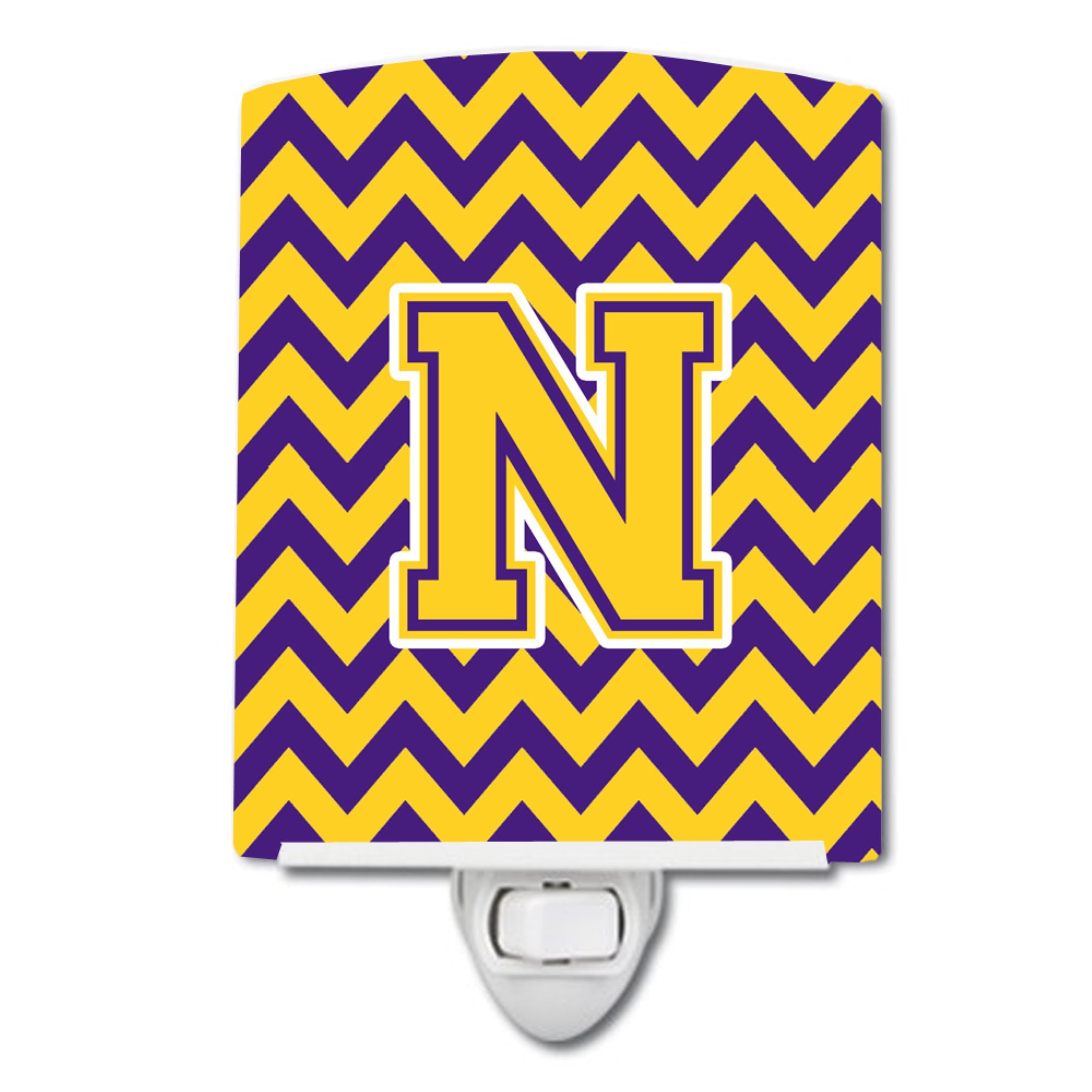  inchCarolines Treasures Letter N Chevron Purple and Gold Ceramic Night Light, 6x4, Multicolor inch