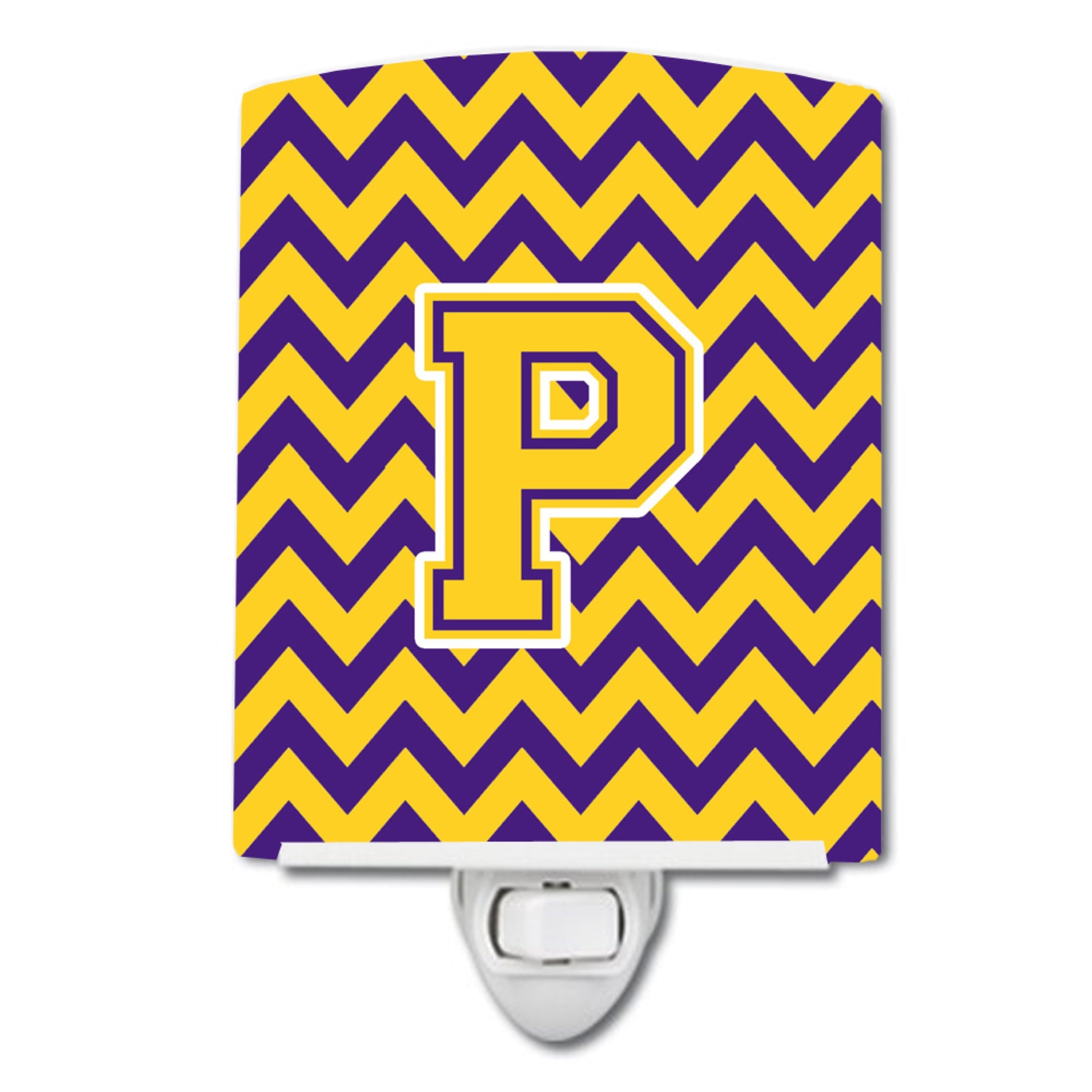  inchCarolines Treasures Letter P Chevron Purple and Gold Ceramic Night Light, 6x4, Multicolor inch