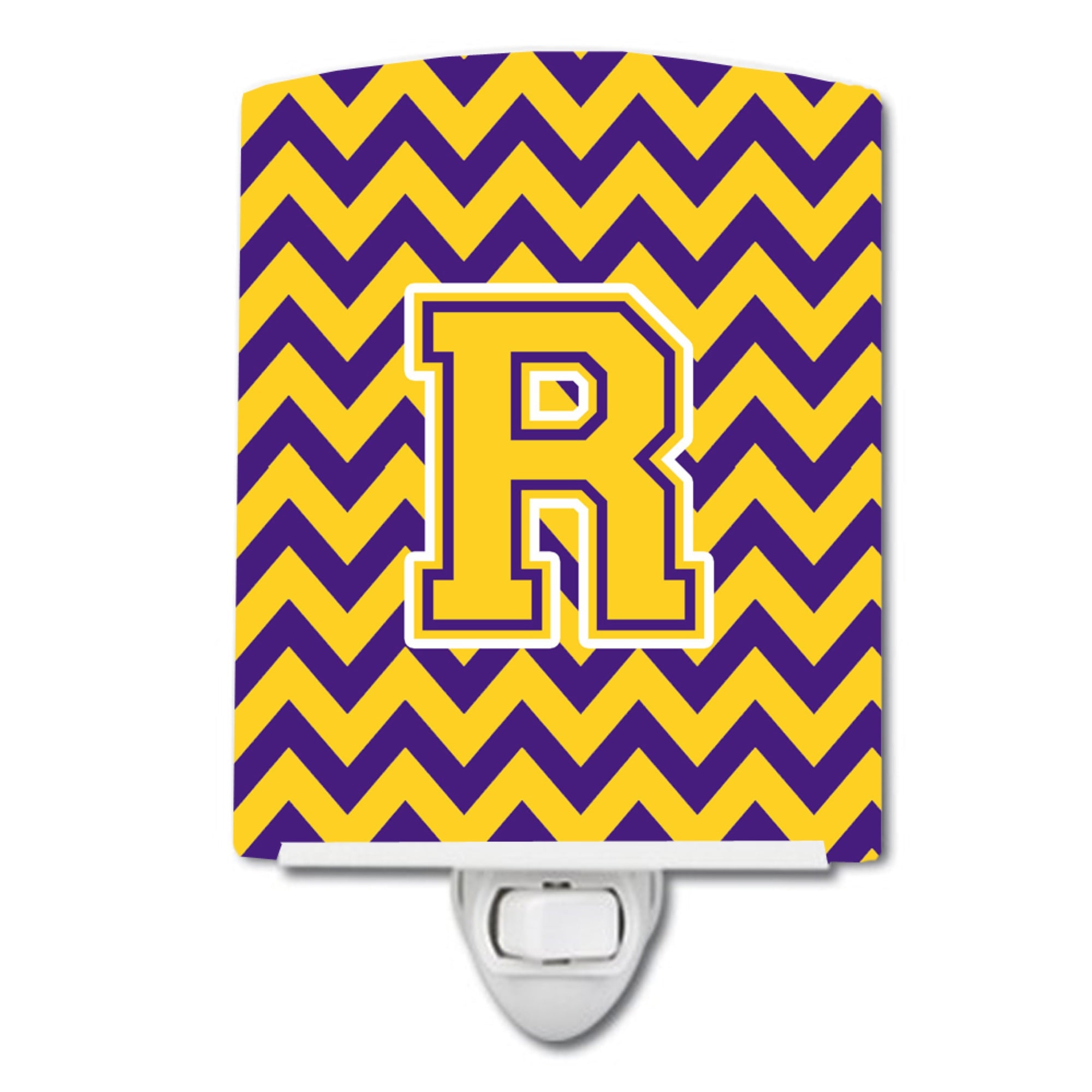  inchCarolines Treasures Letter R Chevron Purple and Gold Ceramic Night Light, 6x4, Multicolor inch