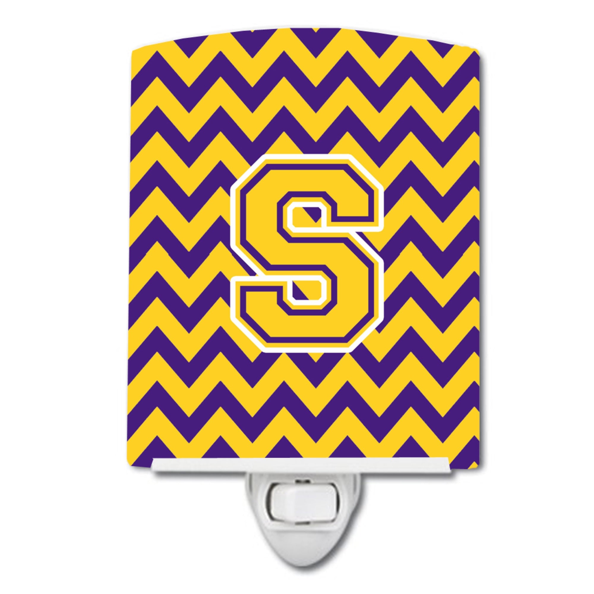  inchCarolines Treasures Letter S Chevron Purple and Gold Ceramic Night Light, 6x4, Multicolor inch