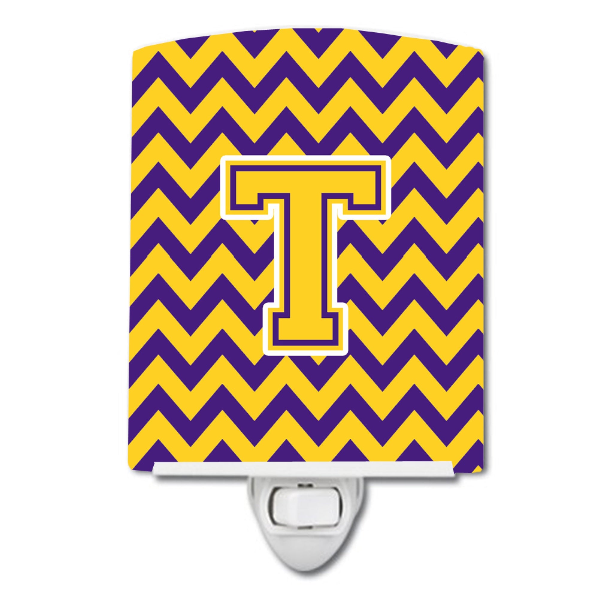  inchCarolines Treasures Letter T Chevron Purple and Gold Ceramic Night Light, 6x4, Multicolor inch