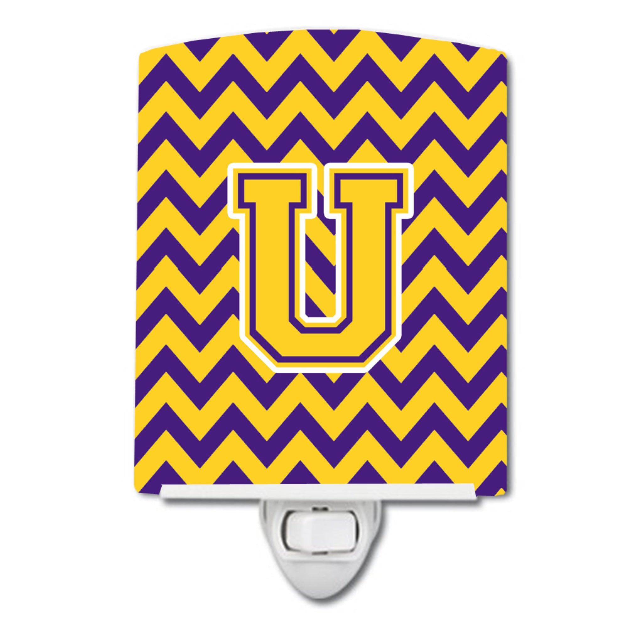  inchCarolines Treasures Letter U Chevron Purple and Gold Ceramic Night Light, 6x4, Multicolor inch