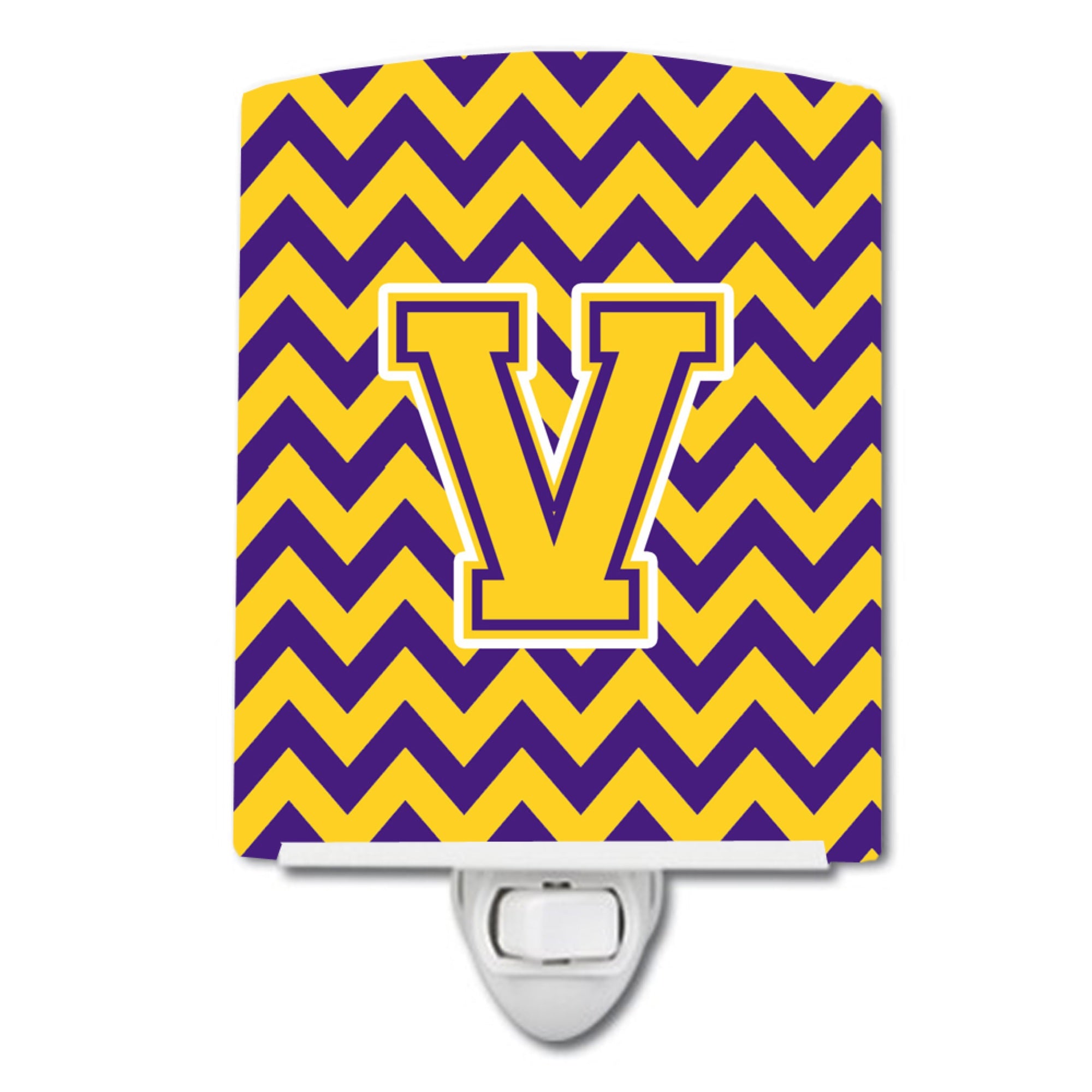  inchCarolines Treasures Letter V Chevron Purple and Gold Ceramic Night Light, 6x4, Multicolor inch