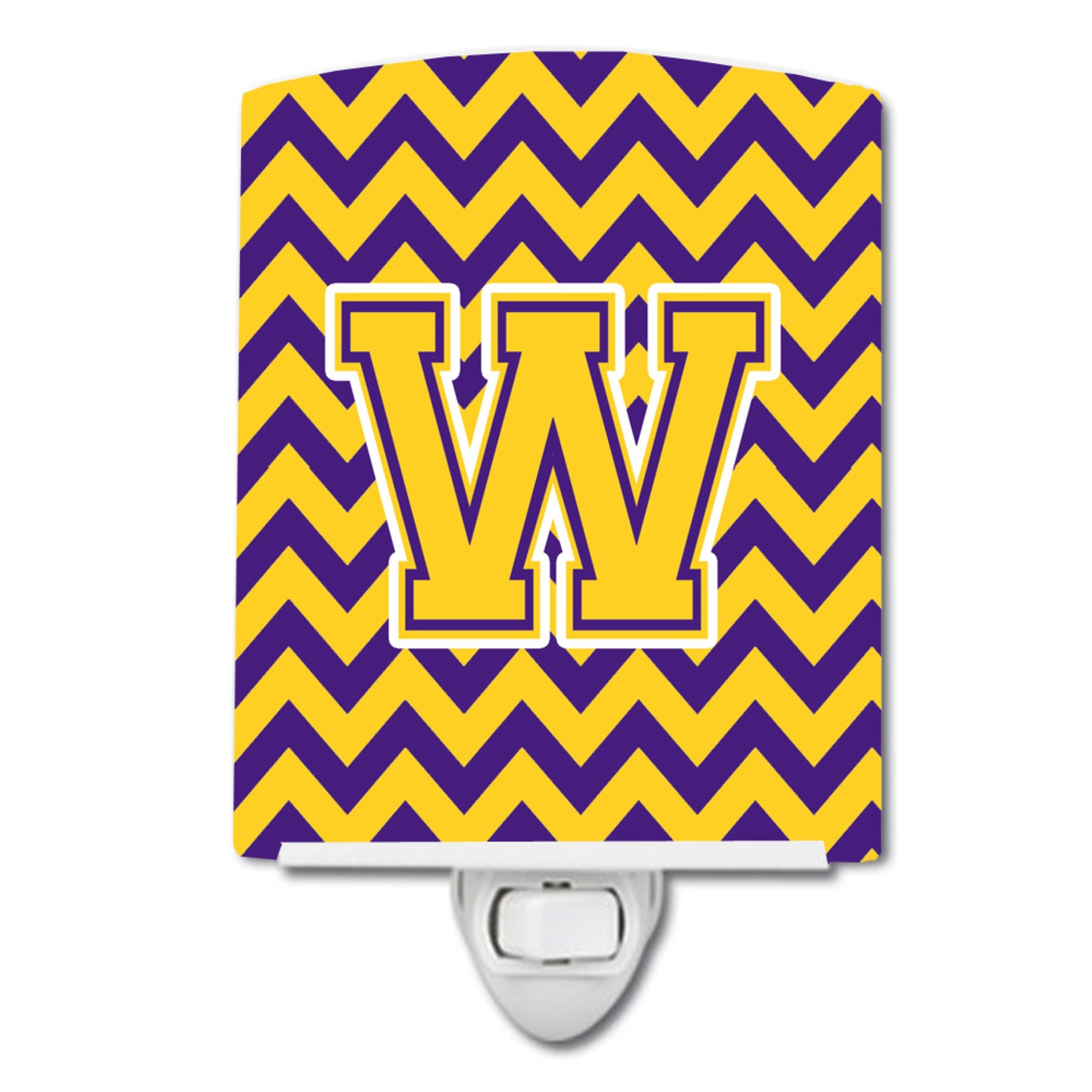  inchCarolines Treasures Letter W Chevron Purple and Gold Ceramic Night Light, 6x4, Multicolor inch