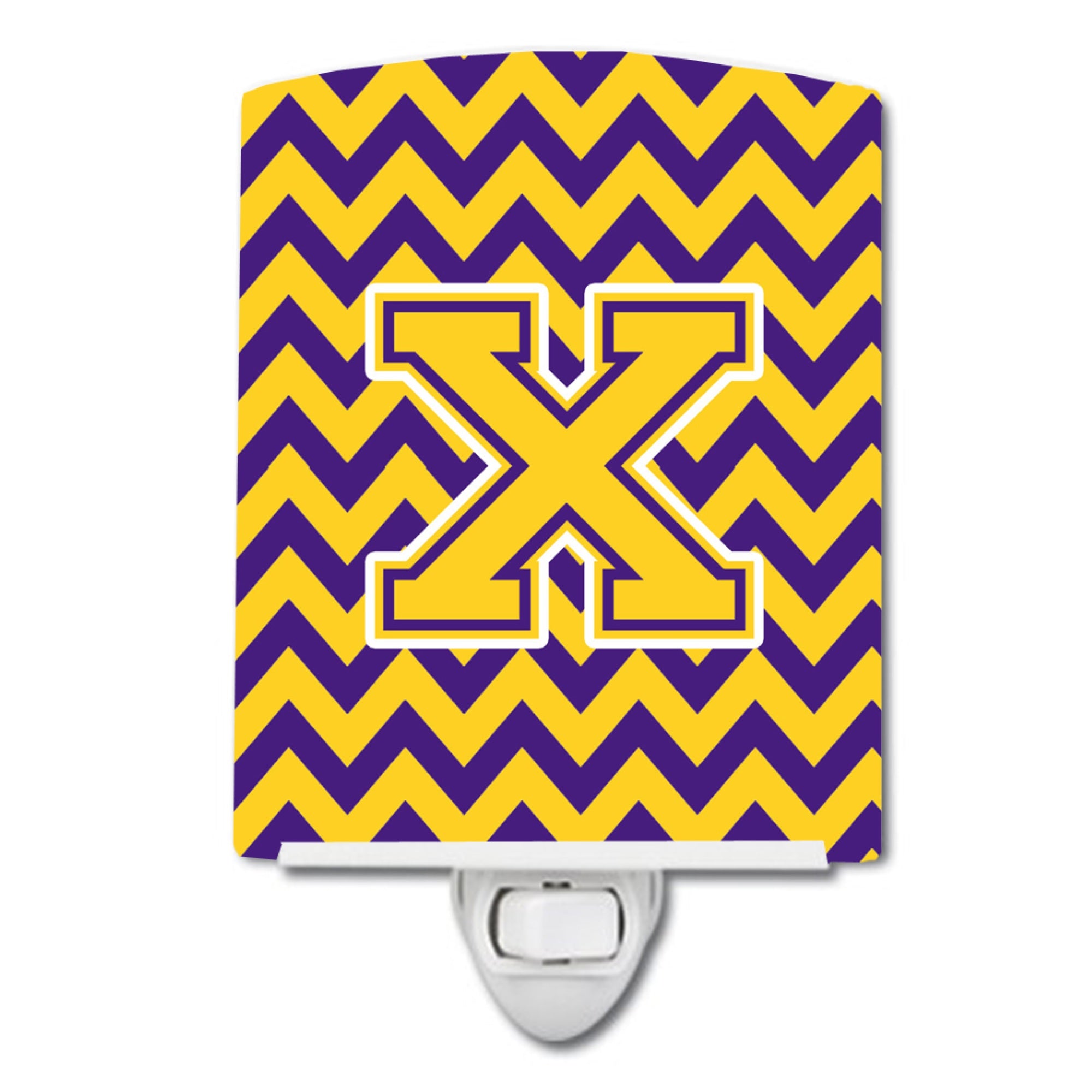  inchCarolines Treasures Letter X Chevron Purple and Gold Ceramic Night Light, 6x4, Multicolor inch