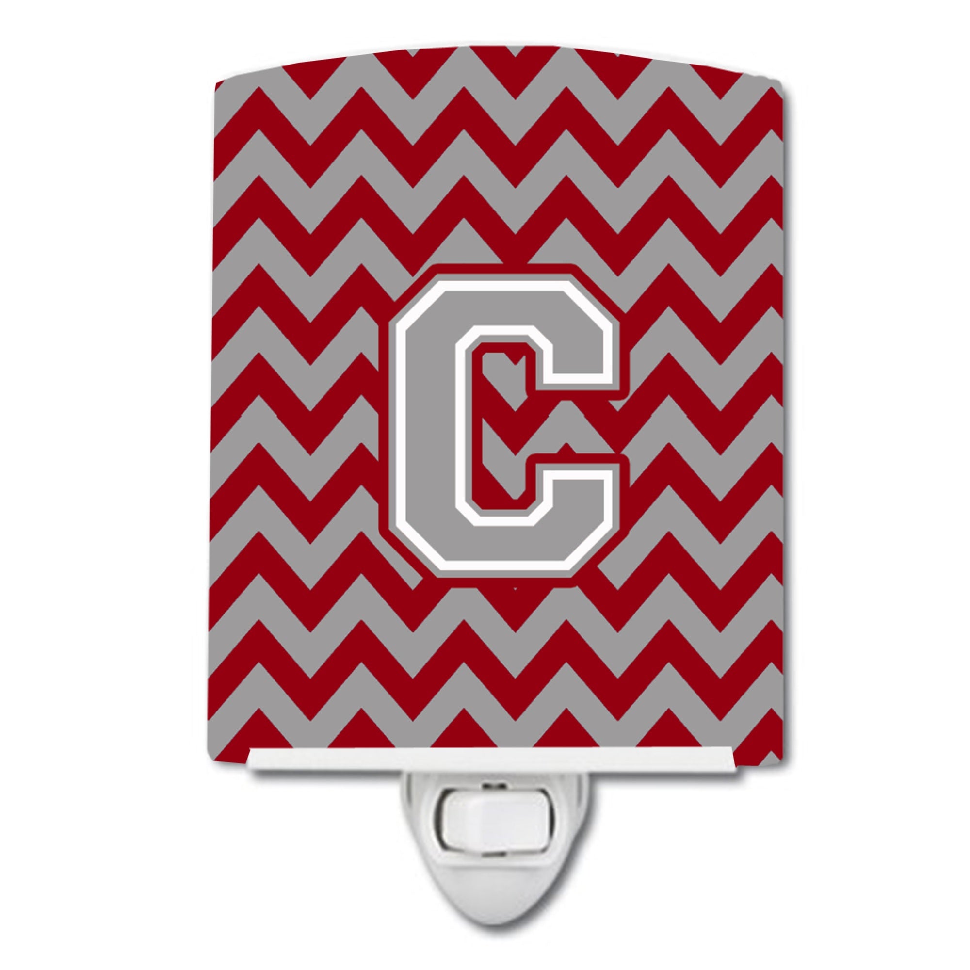  inchCarolines Treasures Letter C Chevron Crimson and Grey Ceramic Night Light, 6x4, Multicolor inch
