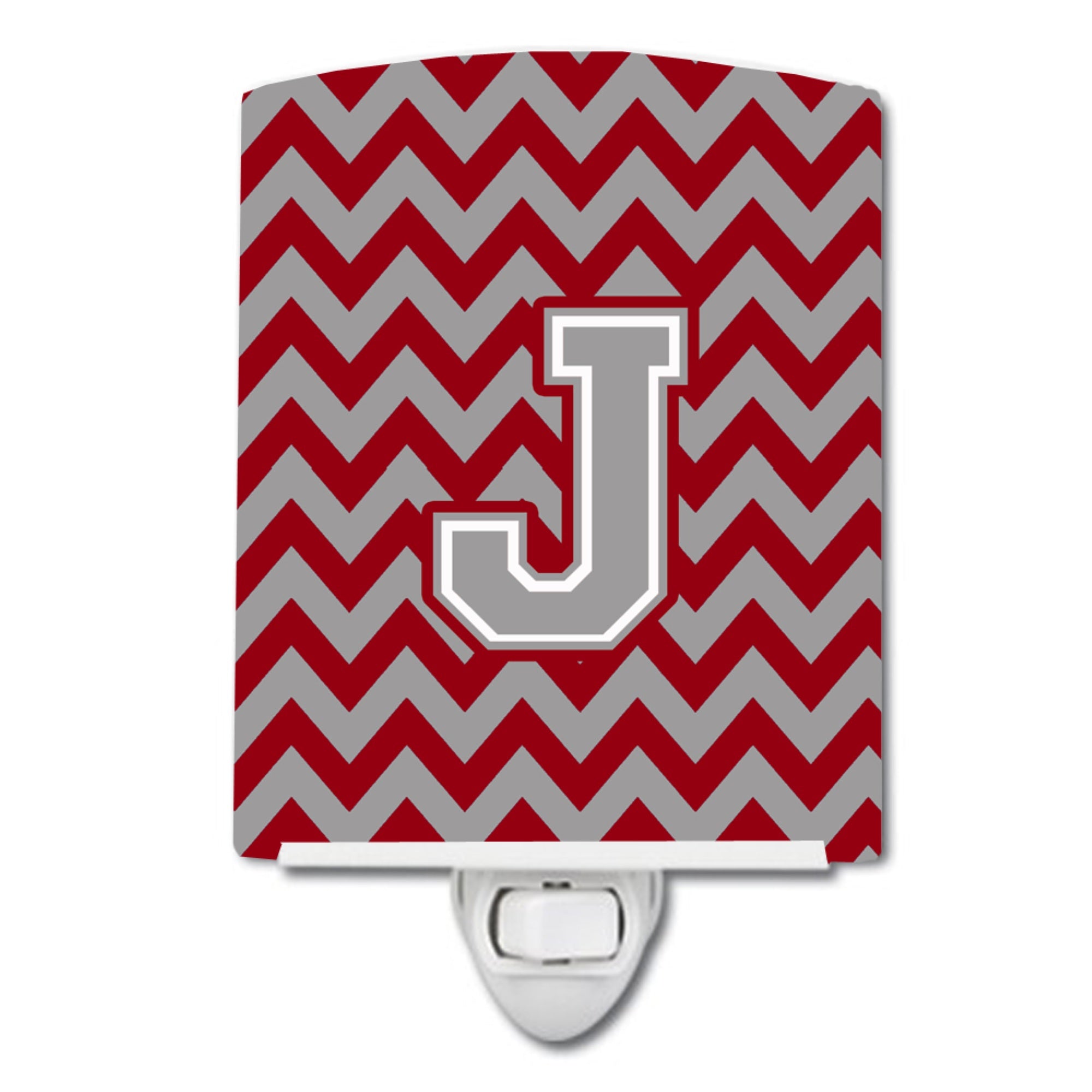  inchCarolines Treasures Letter J Chevron Crimson and Grey Ceramic Night Light, 6x4, Multicolor inch