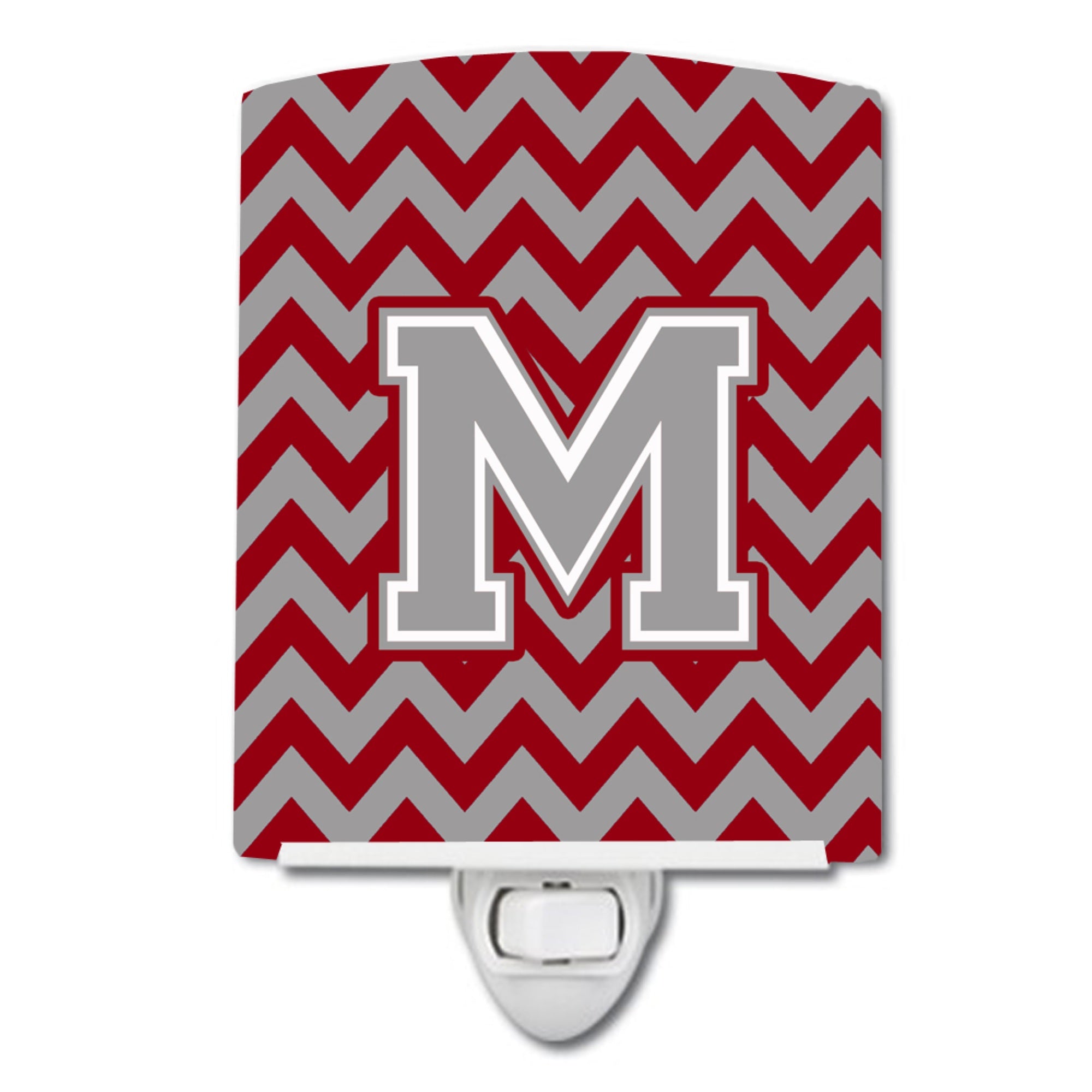  inchCarolines Treasures Letter M Chevron Crimson and Grey Ceramic Night Light, 6x4, Multicolor inch