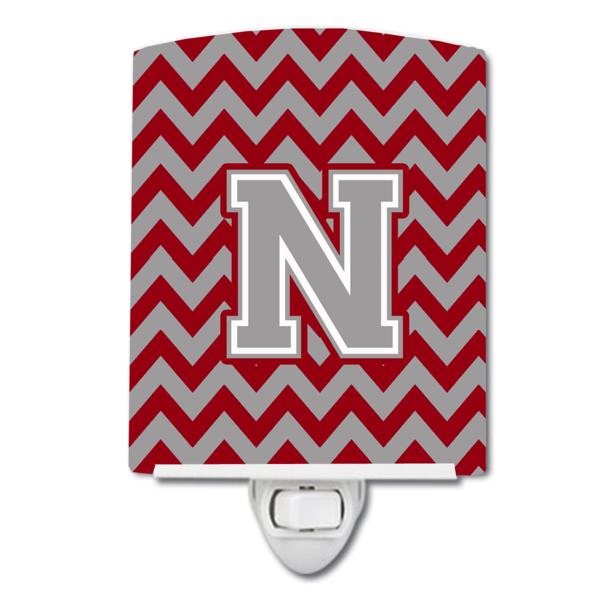  inchCarolines Treasures Letter N Chevron Crimson and Grey Ceramic Night Light, 6x4, Multicolor inch