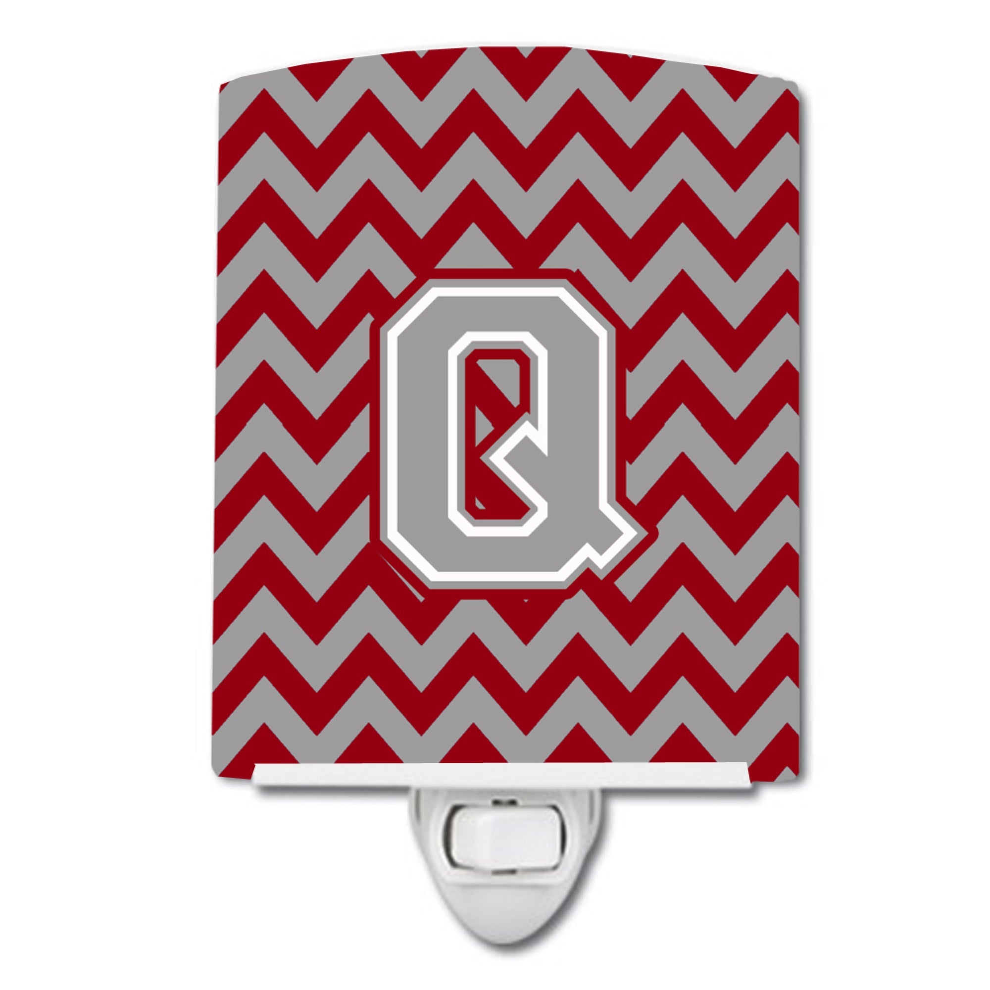  inchCarolines Treasures Letter Q Chevron Crimson and Grey Ceramic Night Light, 6x4, Multicolor inch