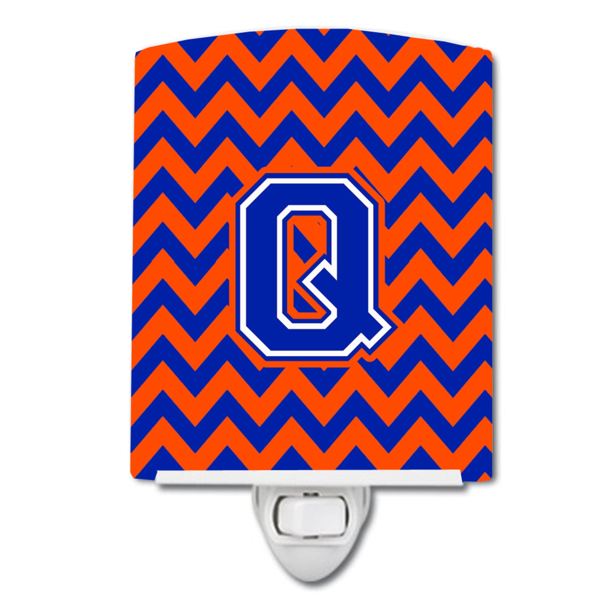  inchCarolines Treasures Letter Q Chevron Orange and Blue Ceramic Night Light, 6x4, Multicolor inch