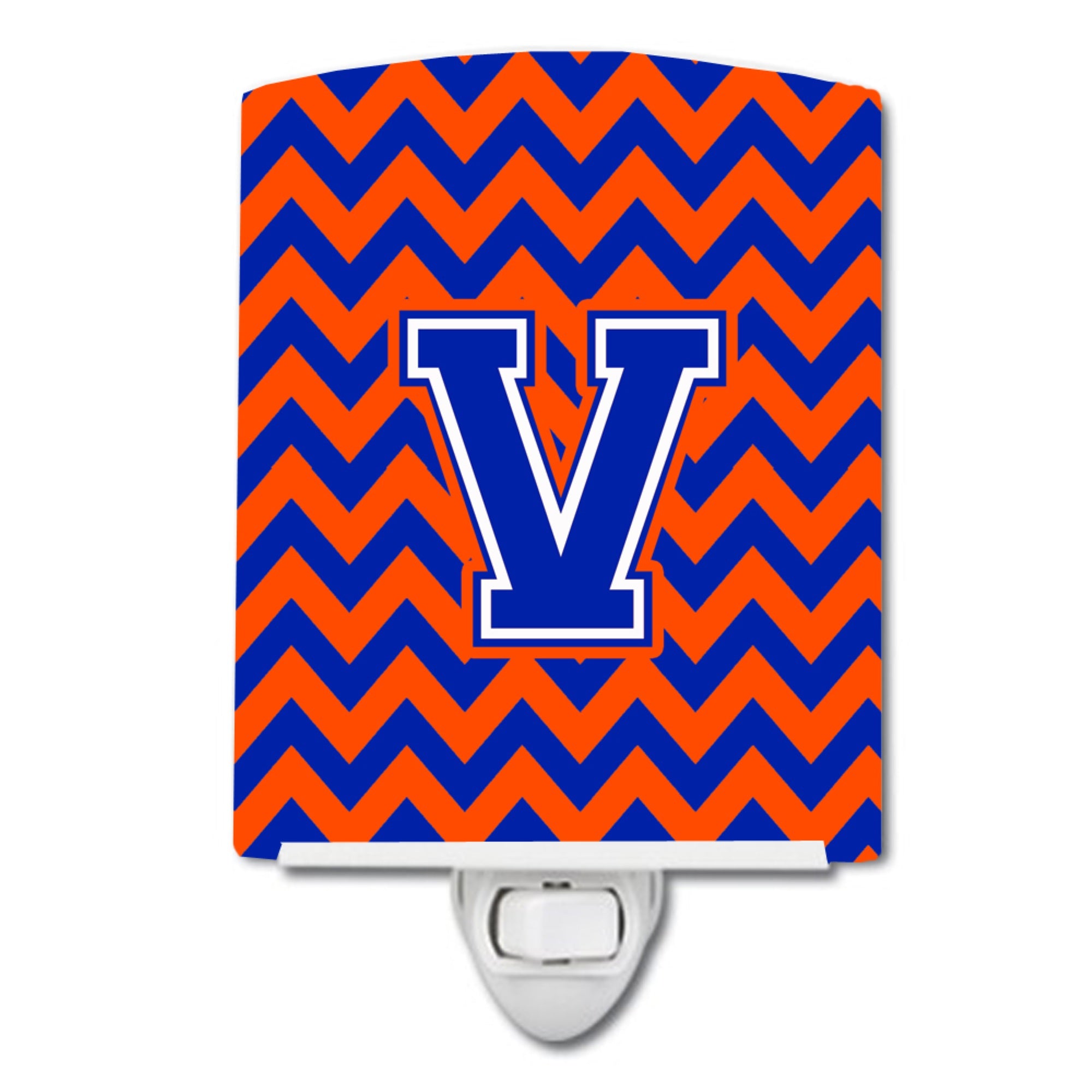  inchCarolines Treasures Letter V Chevron Orange and Blue Ceramic Night Light, 6x4, Multicolor inch