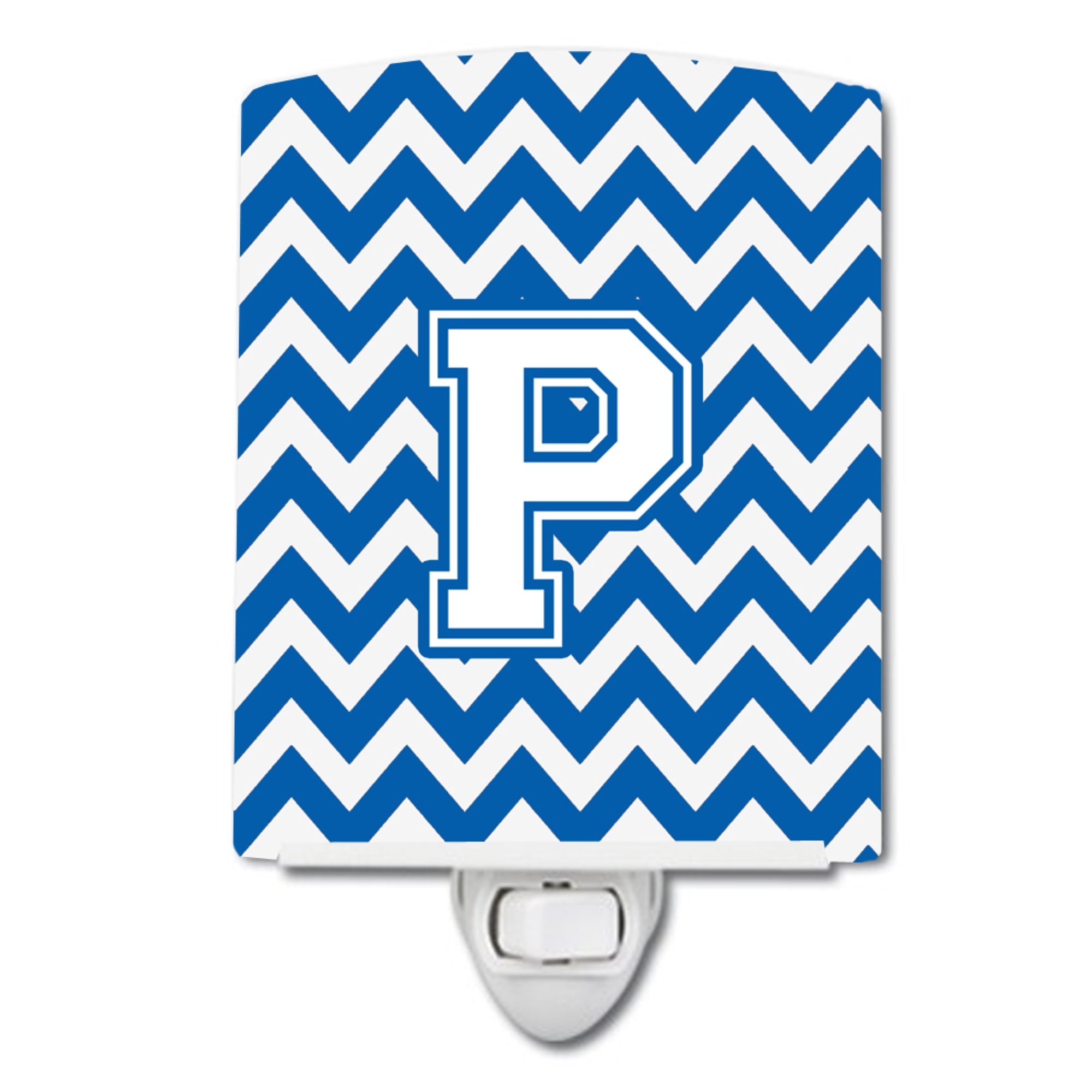  inchCarolines Treasures Letter P Chevron Blue and White Ceramic Night Light, 6x4, Multicolor inch