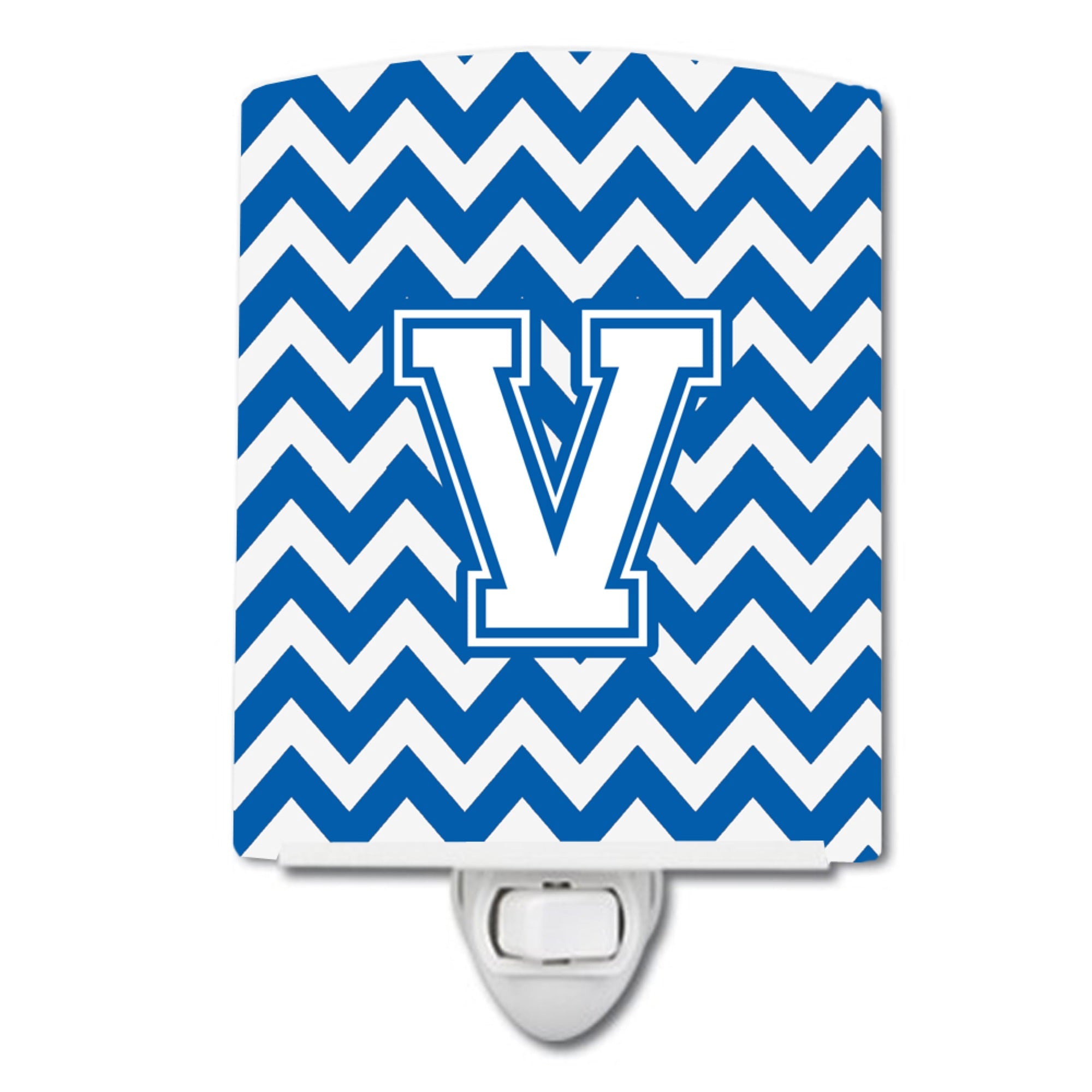  inchCarolines Treasures Letter V Chevron Blue and White Ceramic Night Light, 6x4, Multicolor inch