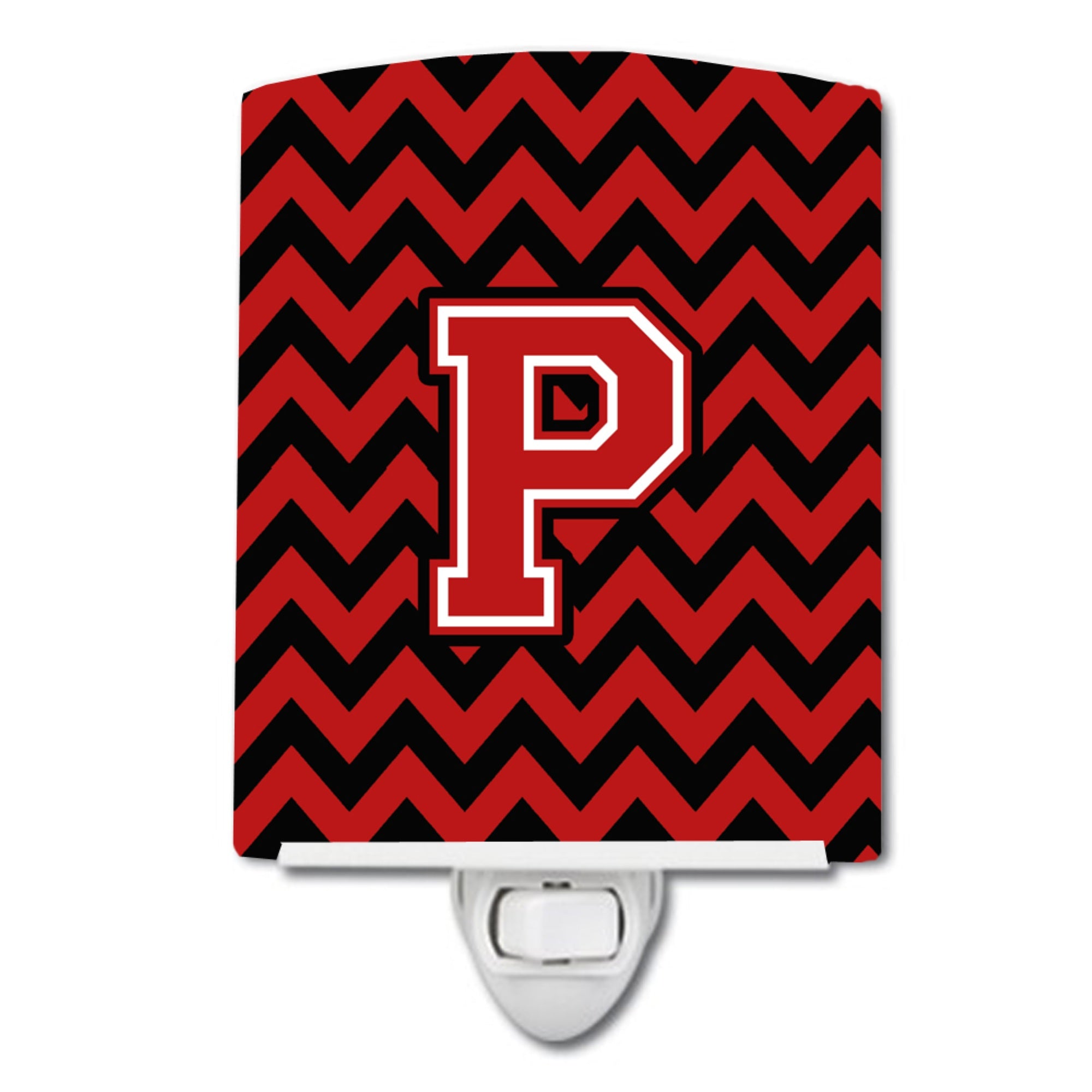  inchCarolines Treasures Letter P Chevron Black and Red Ceramic Night Light, 6x4, Multicolor inch
