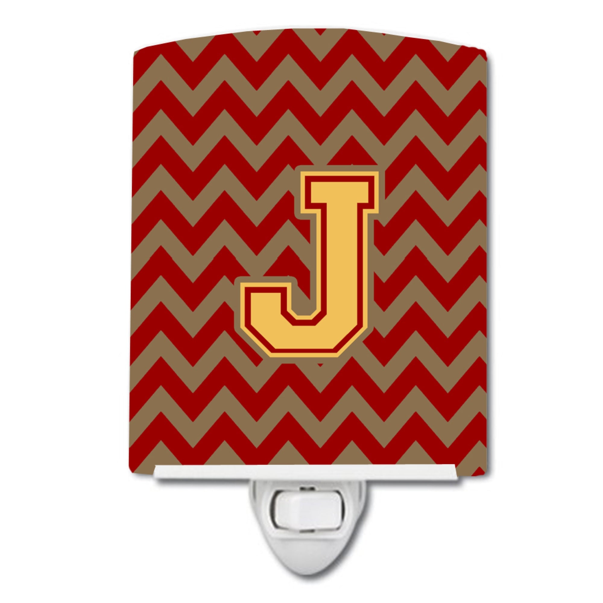  inchCarolines Treasures Letter J Chevron Garnet and Gold Ceramic Night Light, 6x4, Multicolor inch