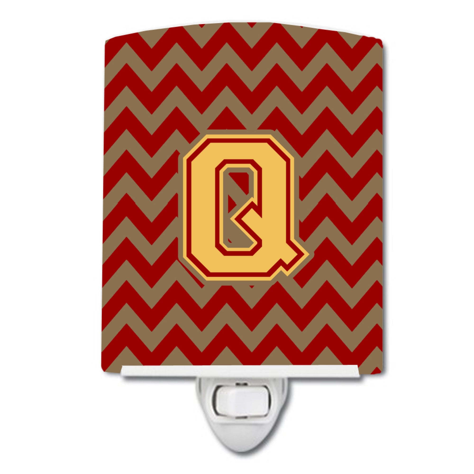  inchCarolines Treasures Letter Q Chevron Garnet and Gold Ceramic Night Light, 6x4, Multicolor inch