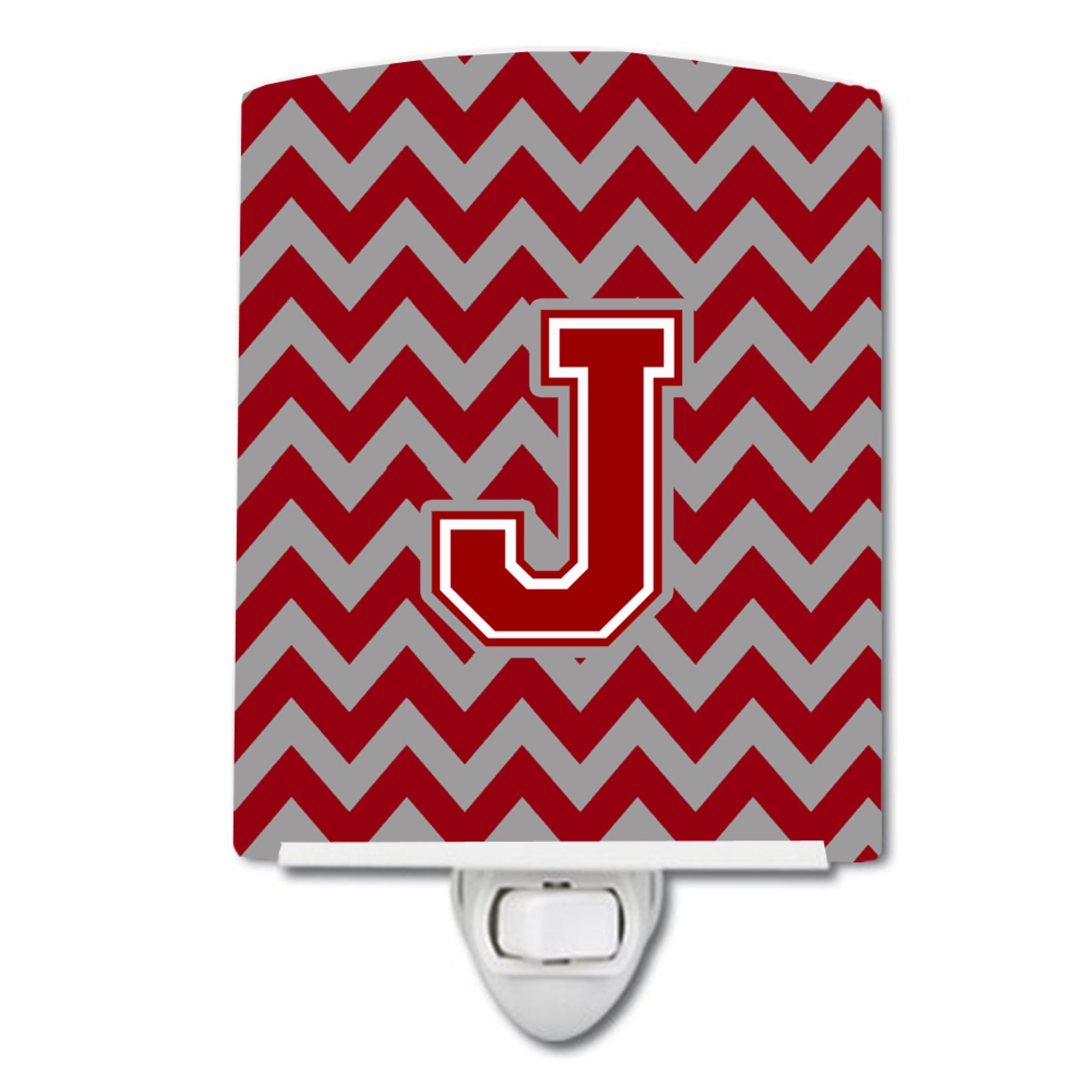  inchCarolines Treasures Letter J Chevron Maroon and White Ceramic Night Light, 6x4, Multicolor inch