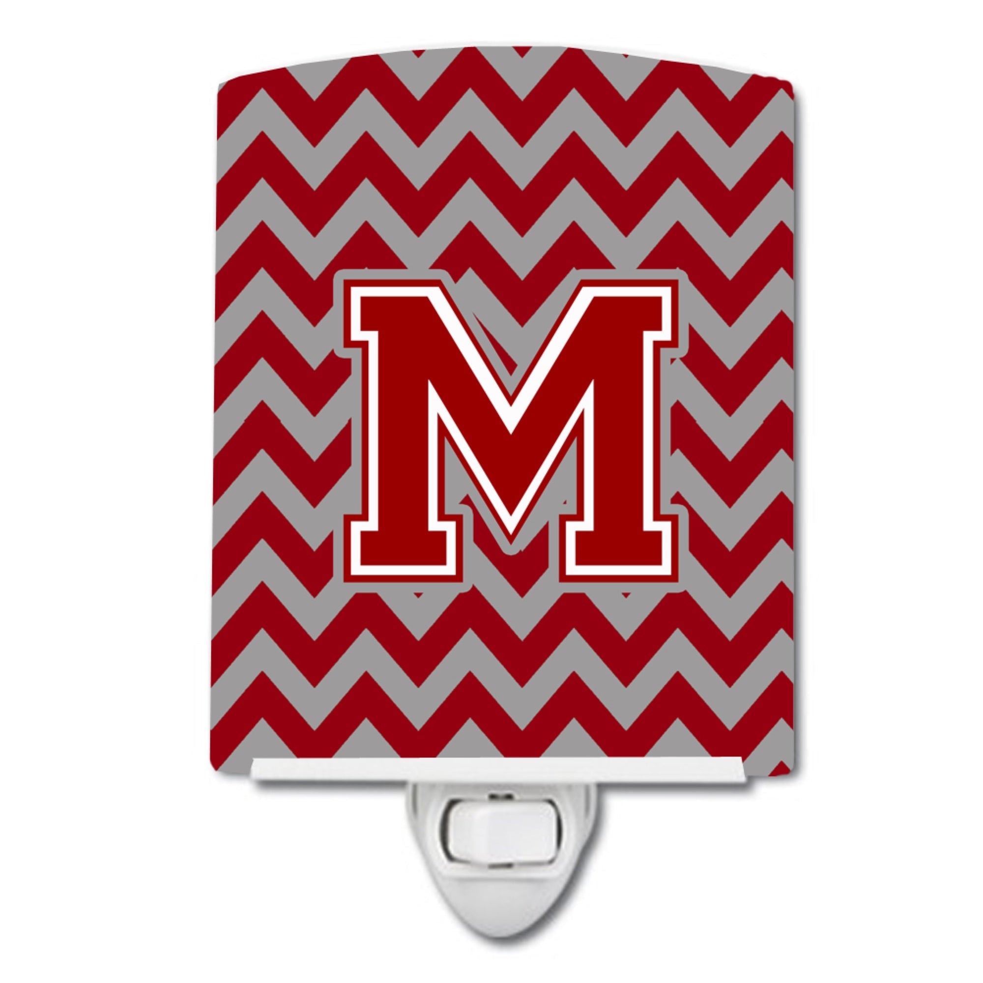  inchCarolines Treasures Letter M Chevron Maroon and White Ceramic Night Light, 6x4, Multicolor inch