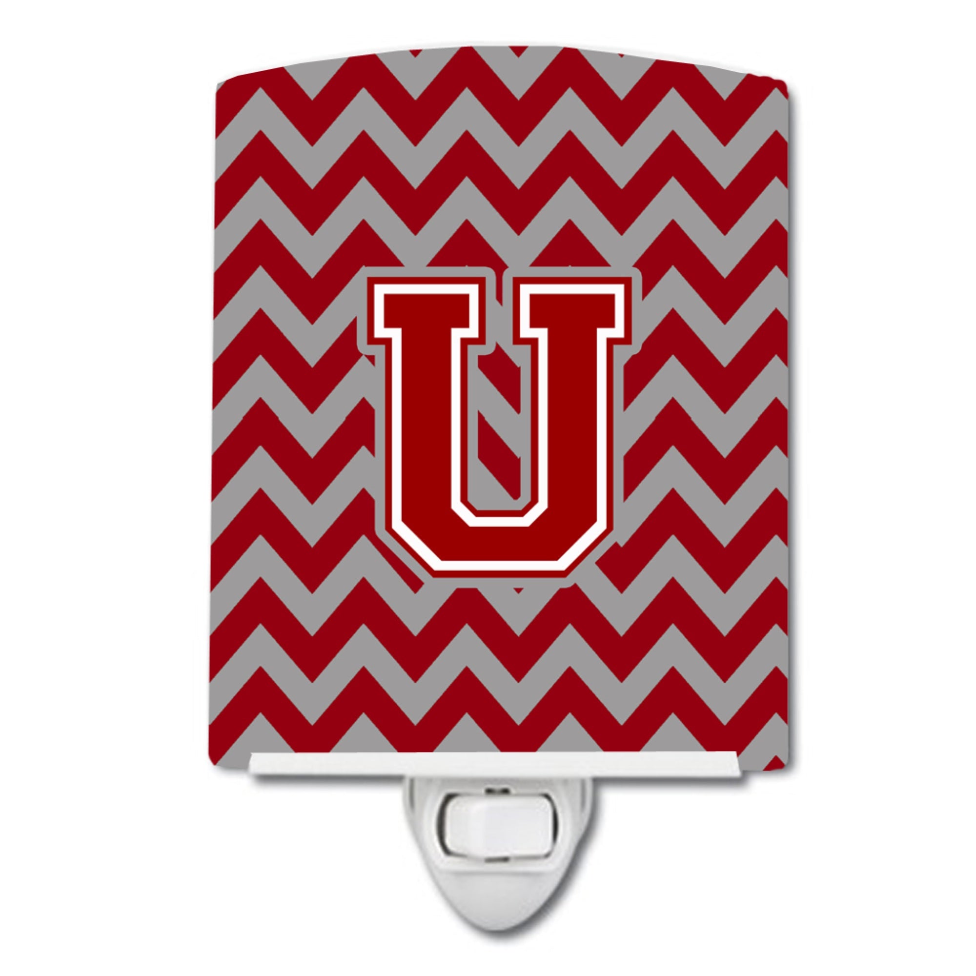  inchCarolines Treasures Letter U Chevron Maroon and White Ceramic Night Light, 6x4, Multicolor inch