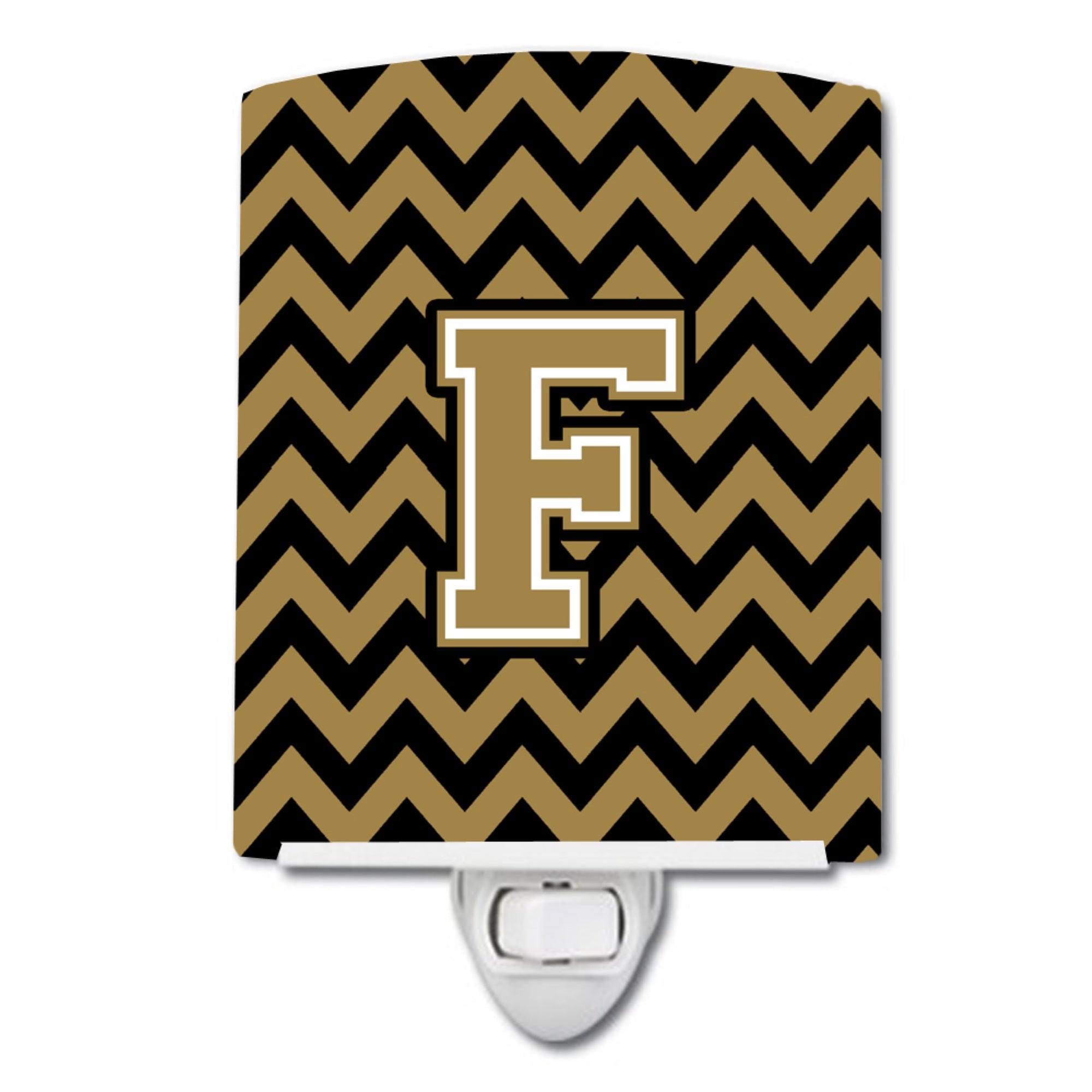  inchCarolines Treasures Letter F Chevron Black and Gold Night Light, 6x4, Multicolor inch