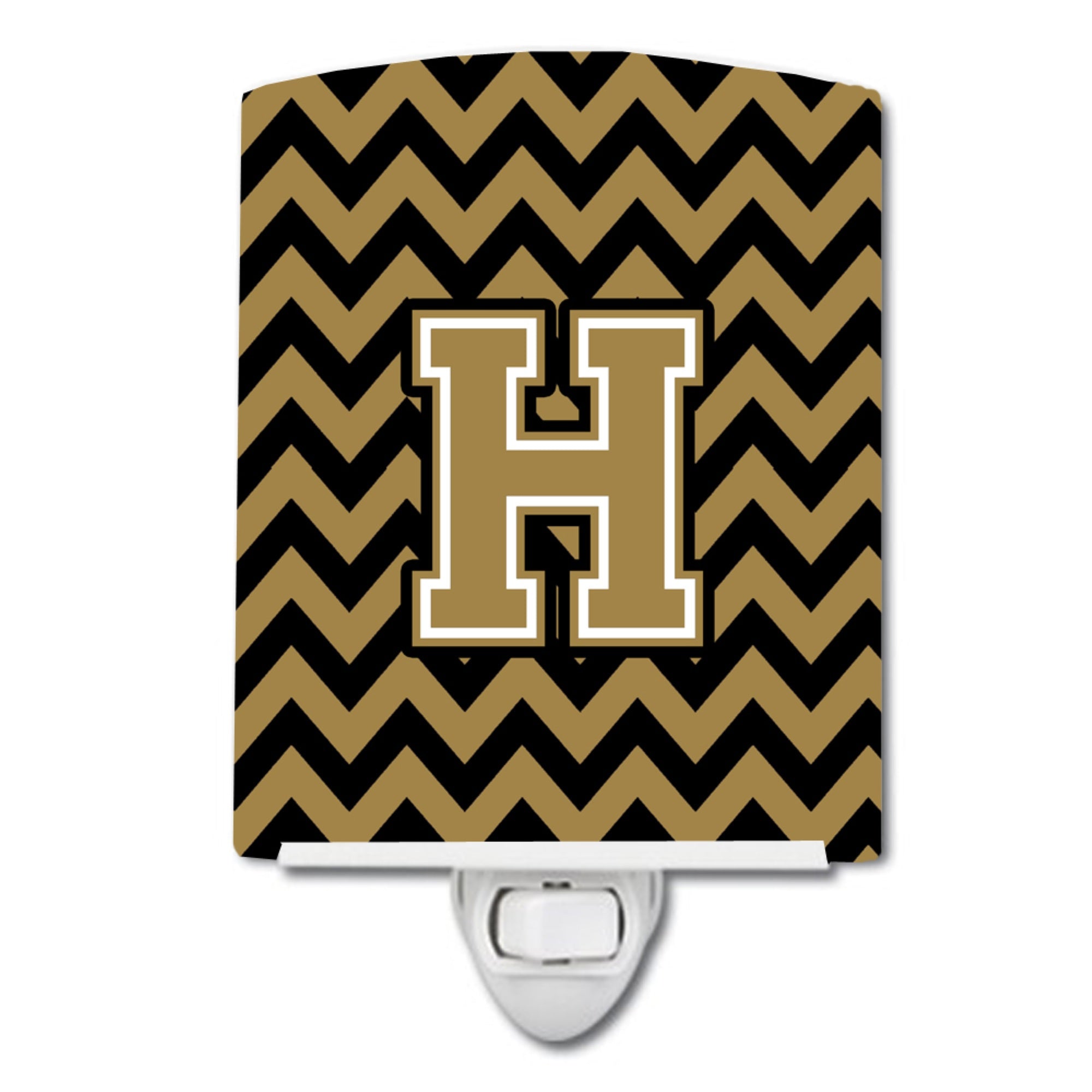  inchCarolines Treasures Letter H Chevron Black and Gold Ceramic Night Light, 6x4, Multicolor inch